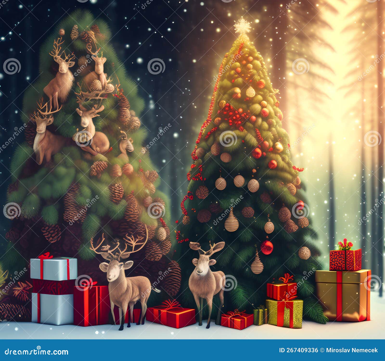 Christmas Tree with Animals, Generative AI Illustration Stock Illustration Illustration of