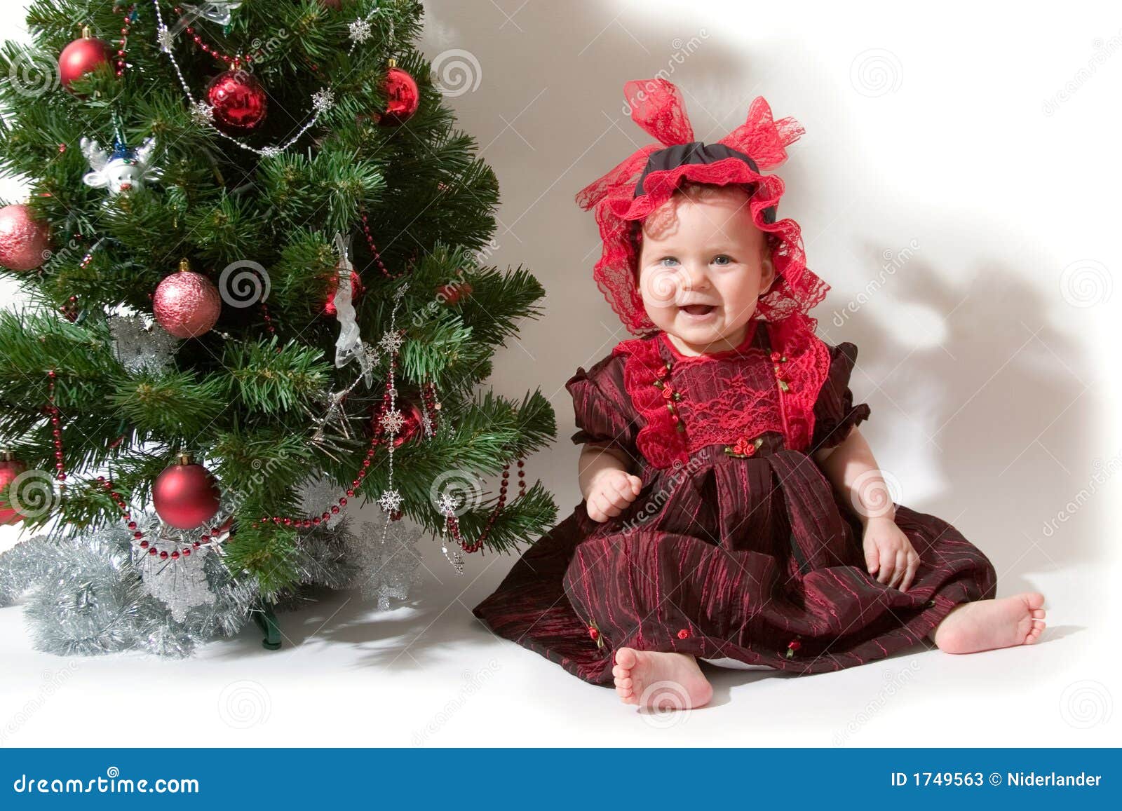 Christmas Tree and Babygirl Stock Image Image of child, toddler 1749563