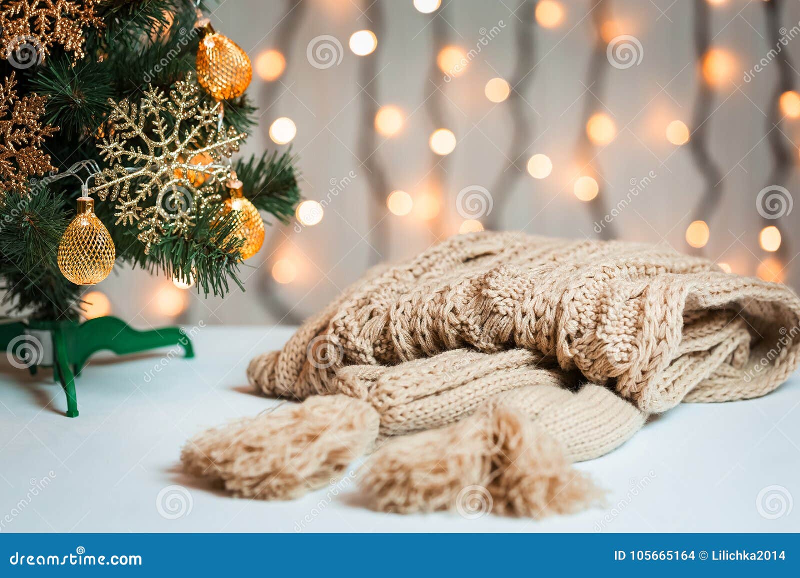 A Christmas Tree on the Background of a Bokeh Stock Photo - Image of ...