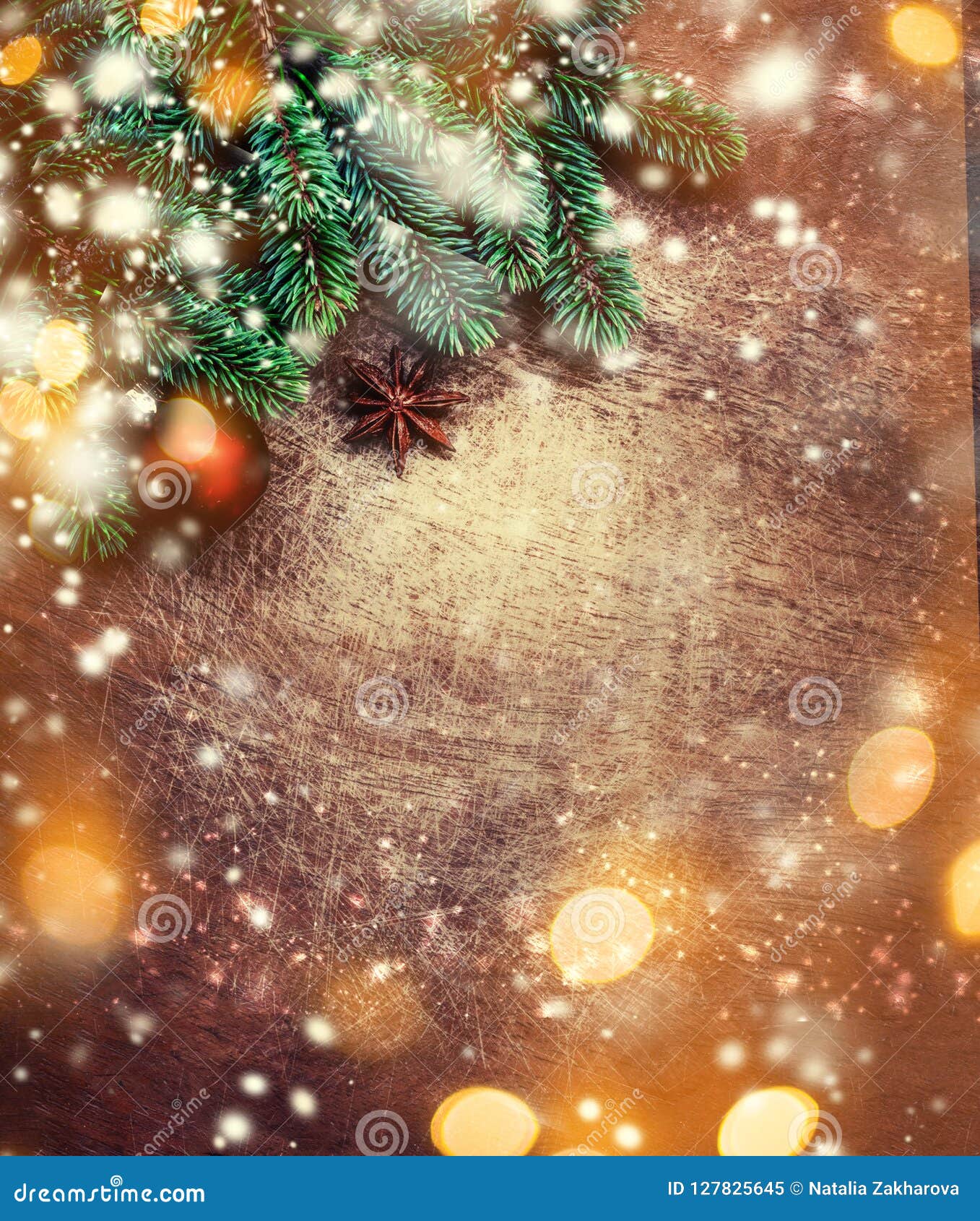 Christmas Tree Background with Pine Tree Branch, Decoration and Stock ...