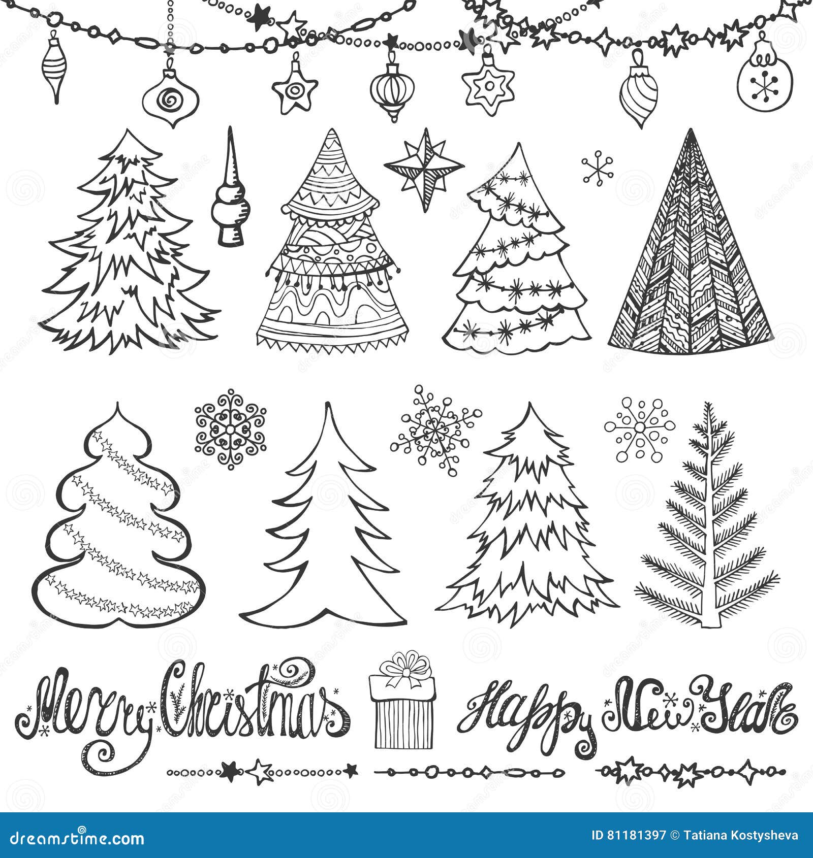 Christmas Tree, Balls,decor,titles.Black Stock Vector ...