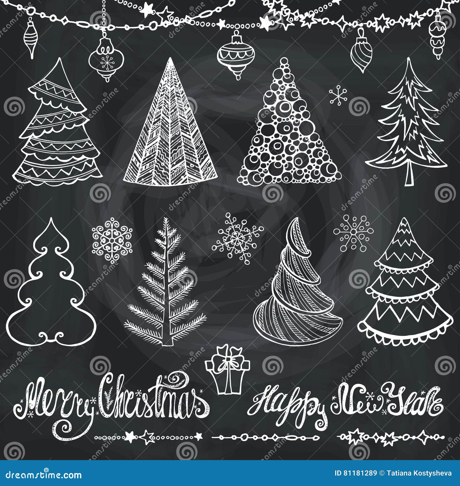 Christmas Tree, Balls,decor,wishes.Chalkboard Stock Vector ...