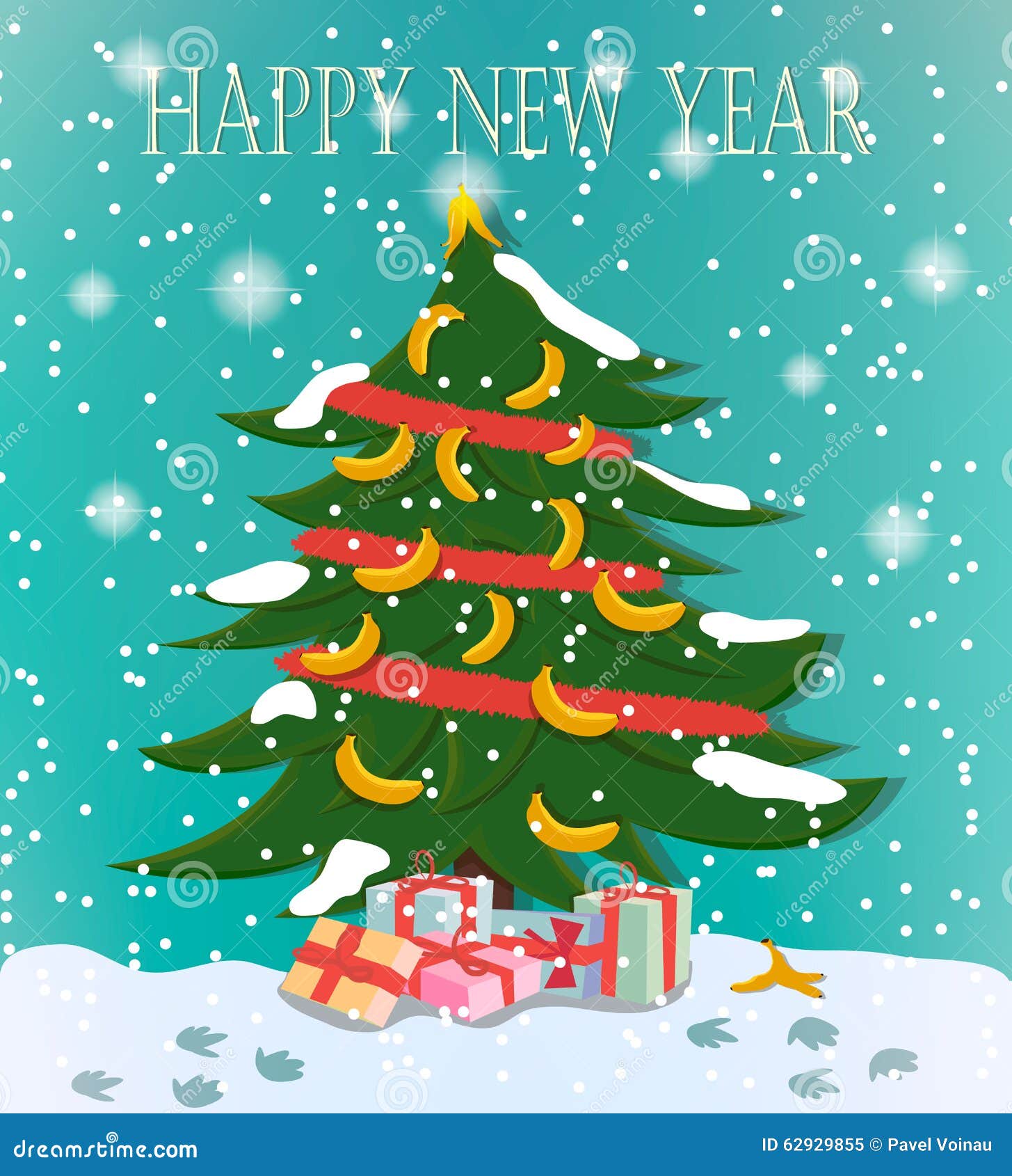 Christmas tree with banana stock vector. Illustration of present 62929855