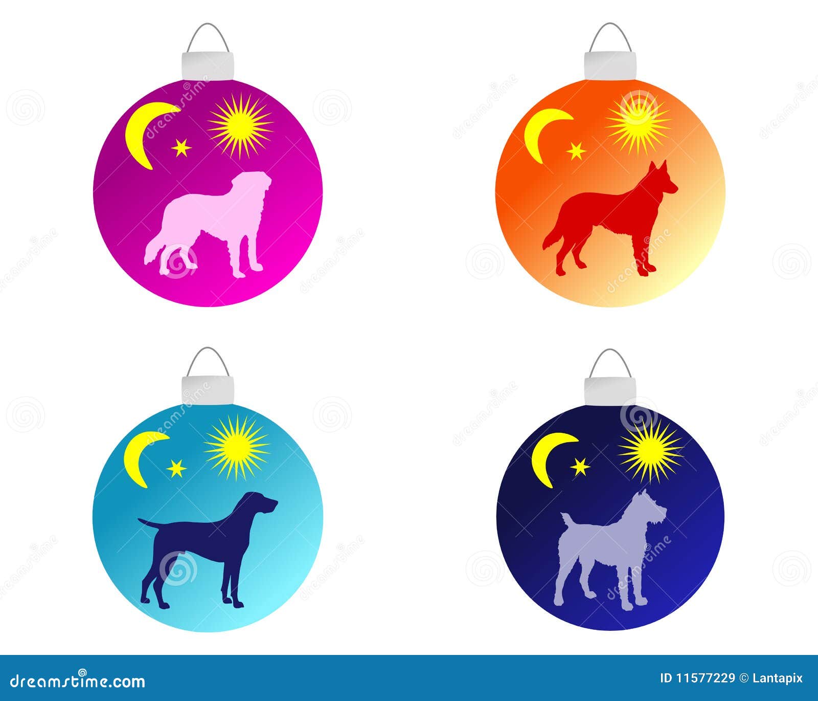 Christmas Tree Baubles with Dog Motifs Stock Vector Illustration of