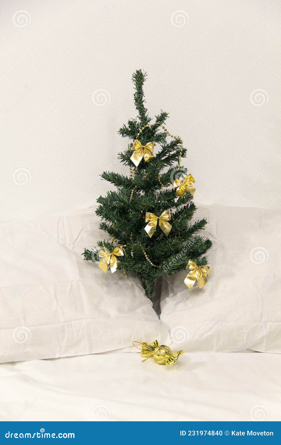 Christmas tree on the bed stock photo. Image of branch 231974840
