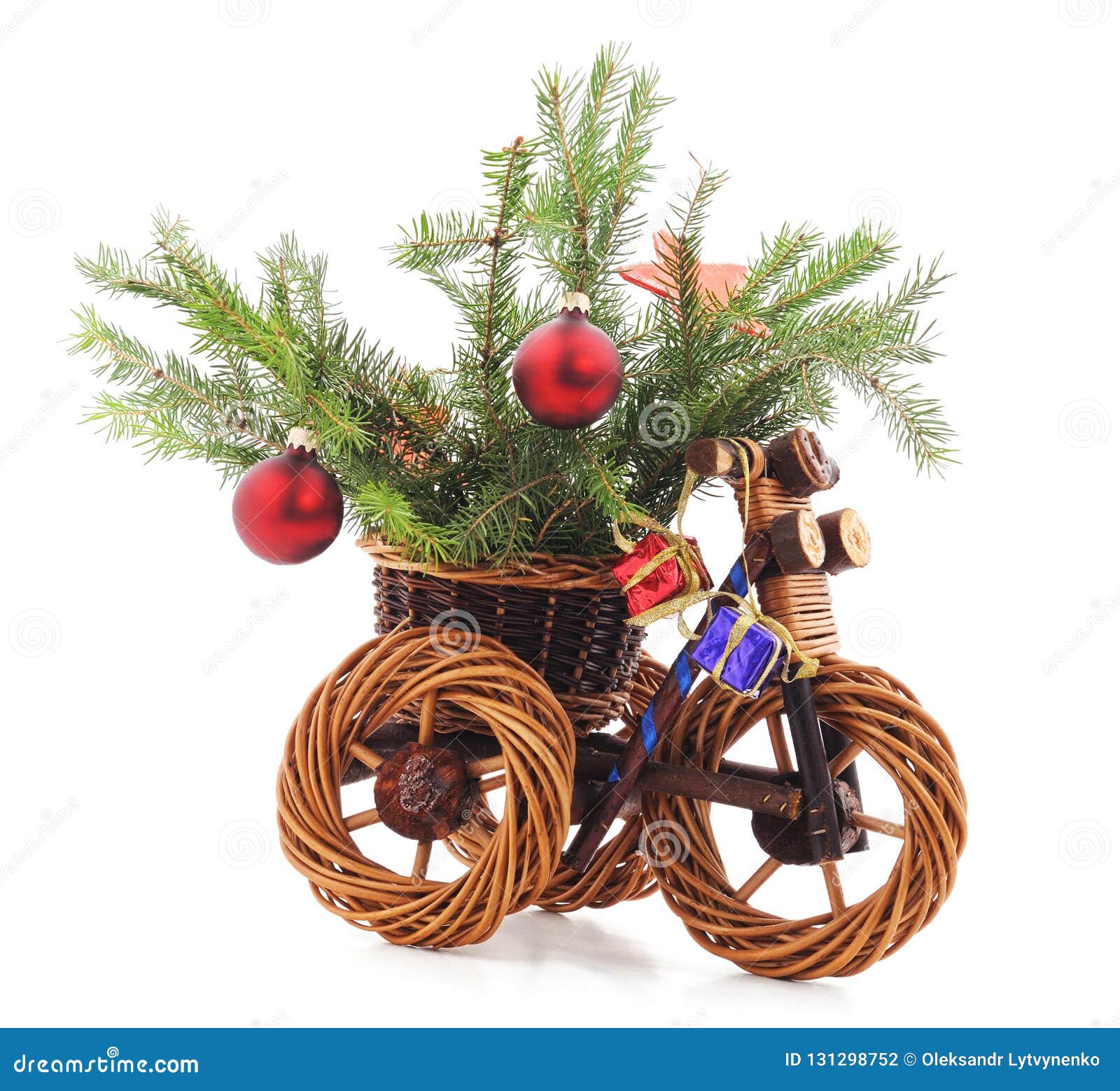 Christmas Tree on a Bicycle. Stock Photo - Image of celebration