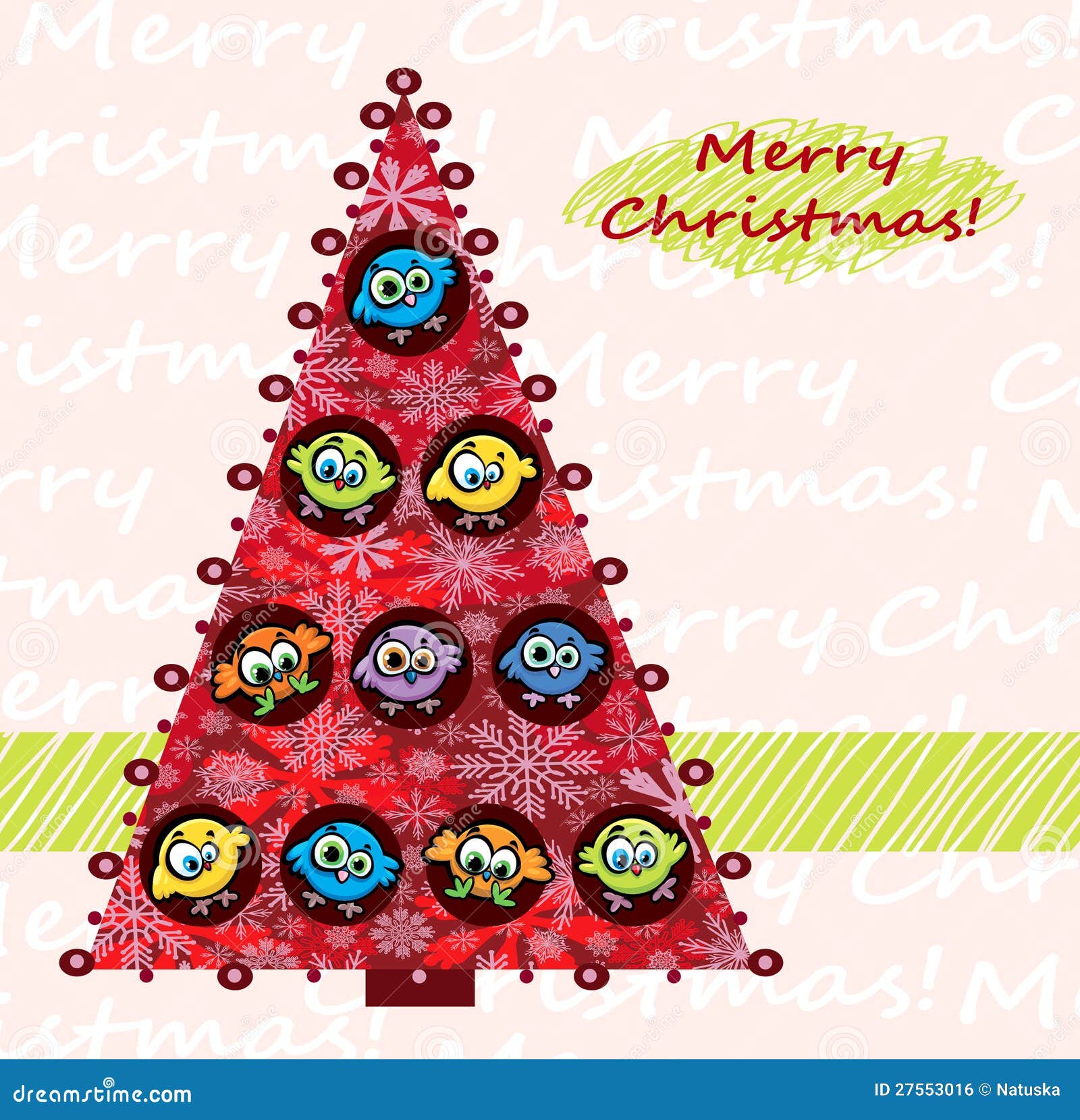 Christmas tree with birds stock illustration. Illustration of beautiful