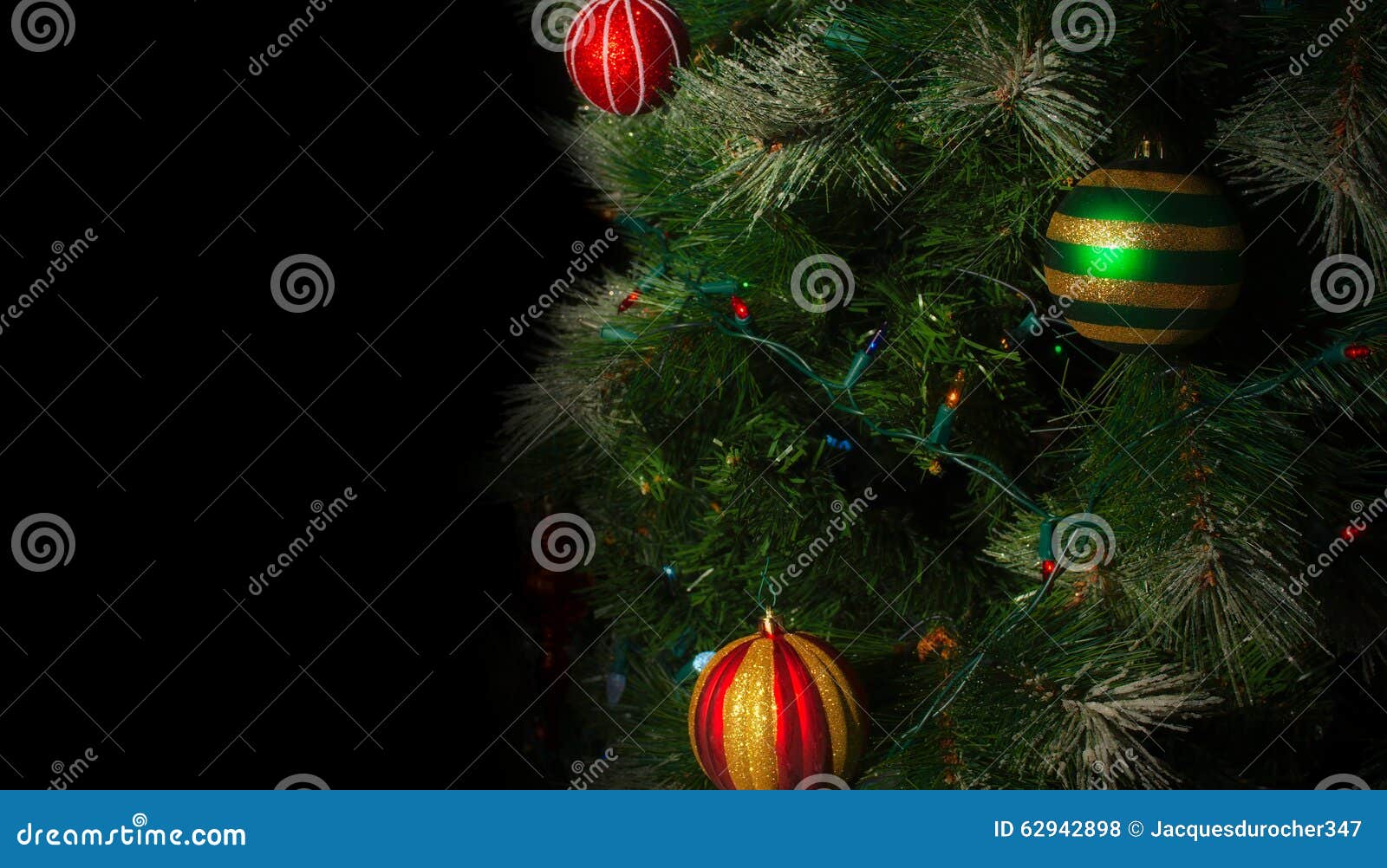 Christmas Tree on Black Background Close Up Stock Photo Image of