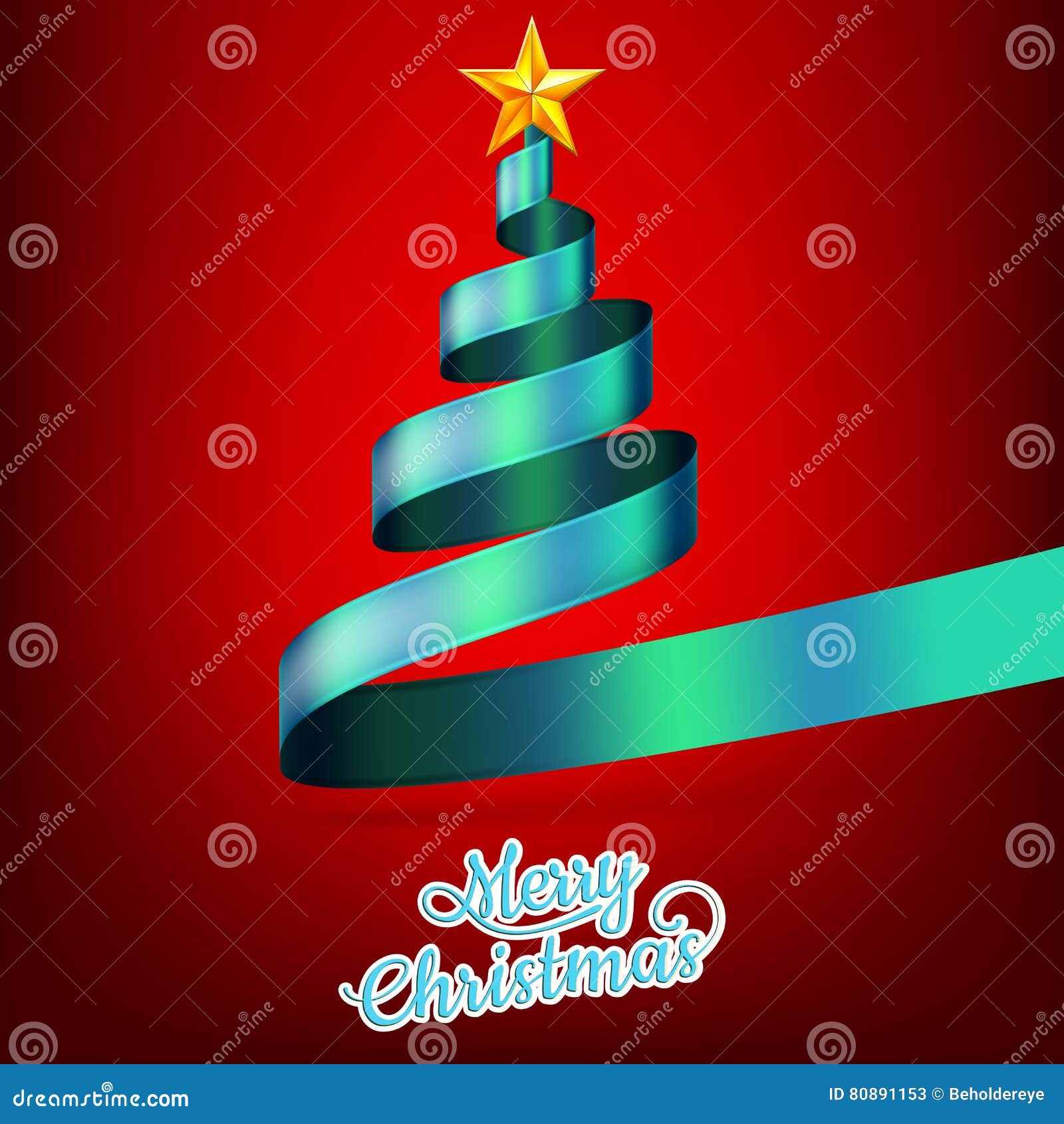 Christmas Tree from Blue Ribbon and Star. EPS 10 Stock Vector