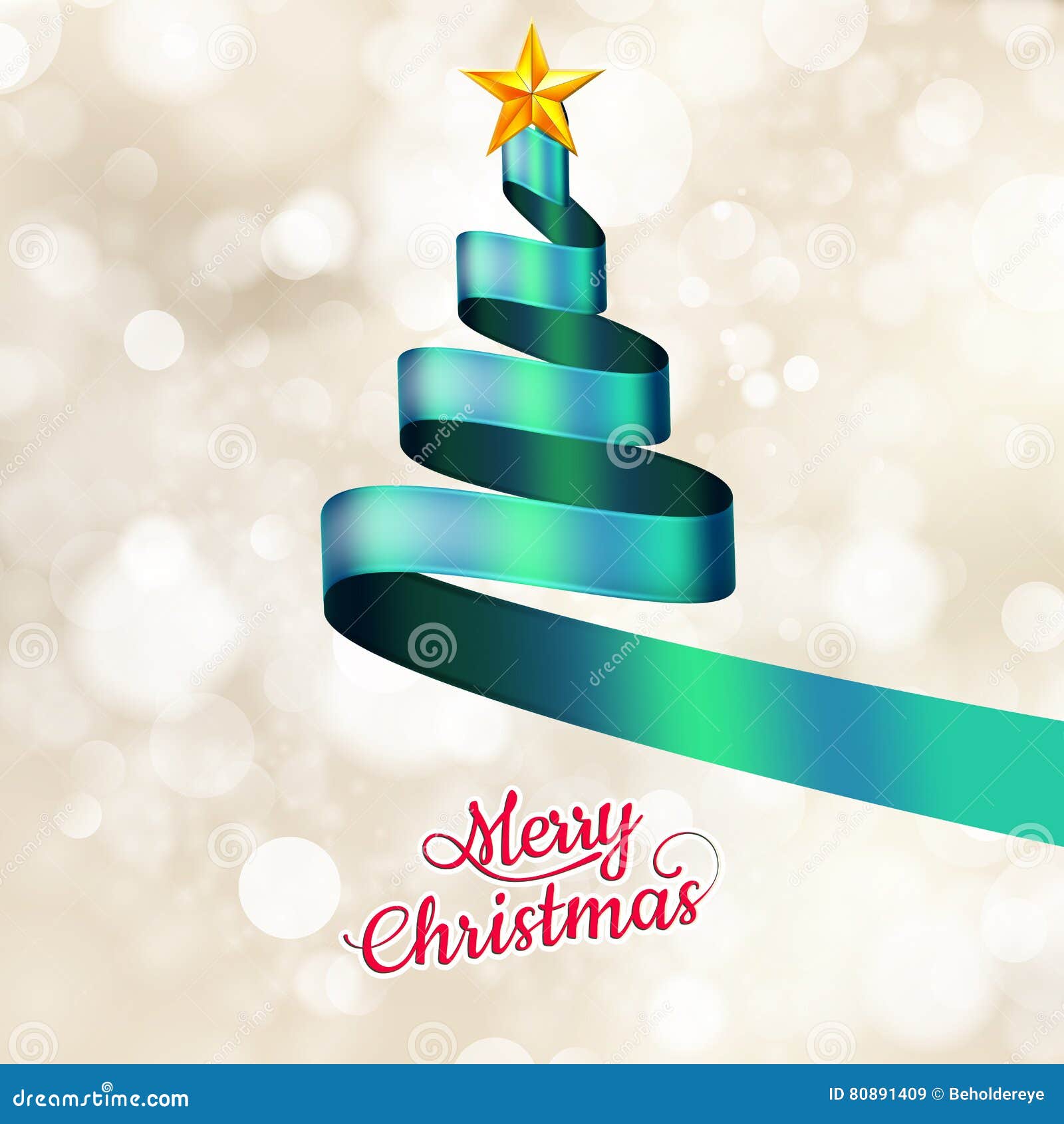 Christmas Tree from Blue Ribbon and Star. EPS 10 Stock Vector