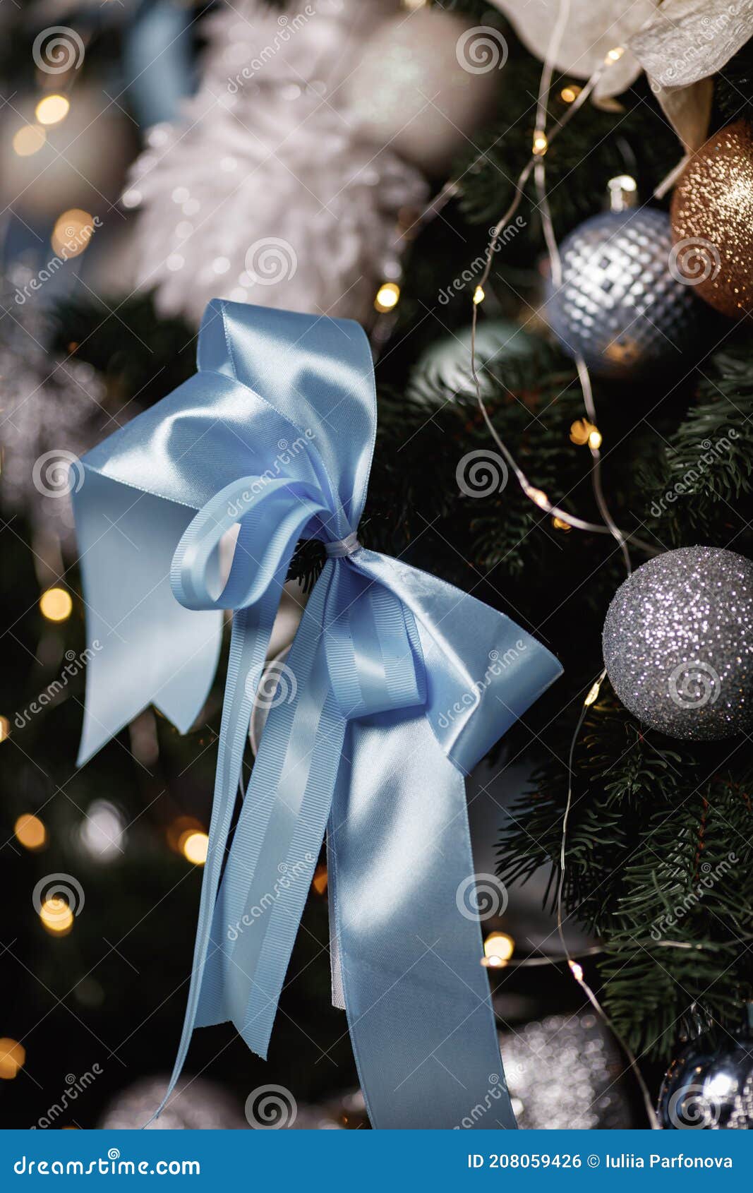 Christmas Tree in Blue Color Stock Photo - Image of bauble, card: 208059426