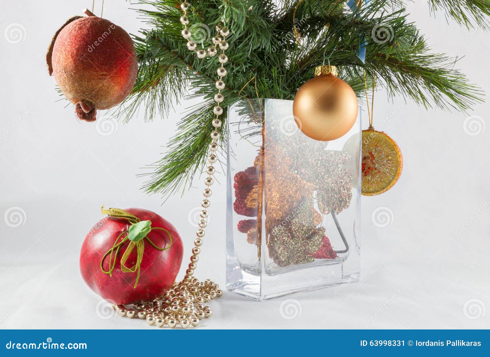 Christmas Tree Branch and Decoration in a Vase Stock Image Image of