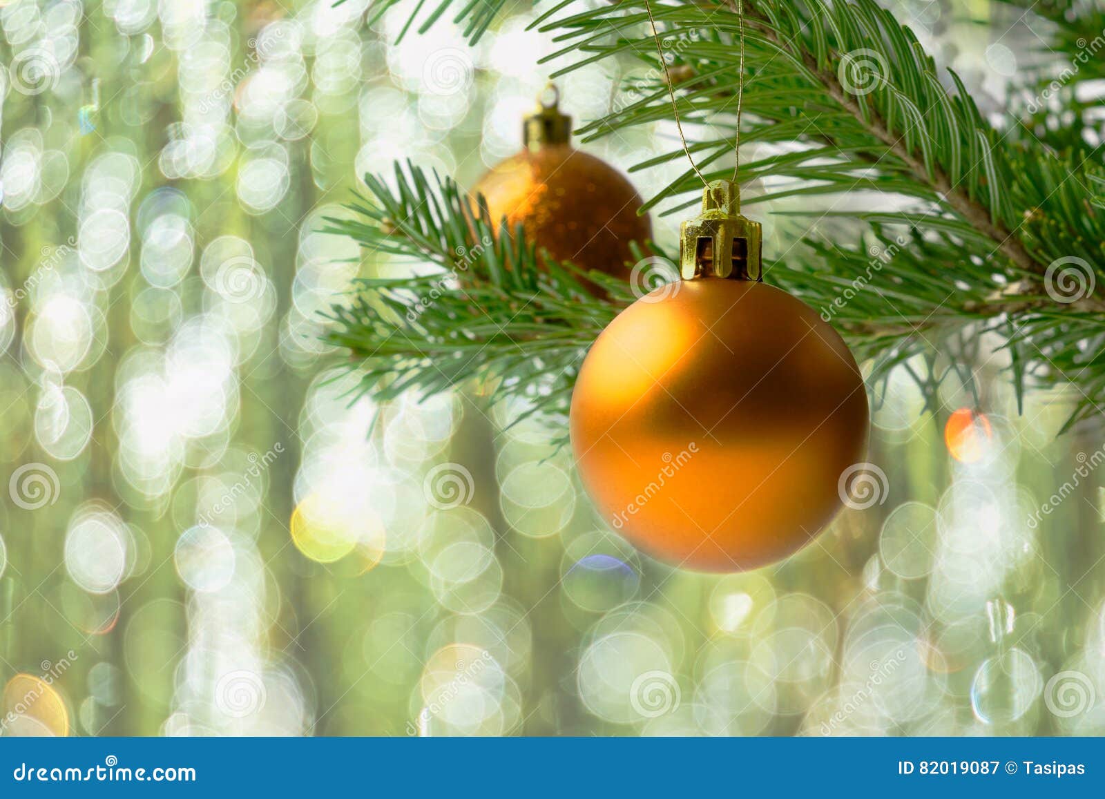 Christmas Tree Branch with Golden Balls Stock Image - Image of elegance ...