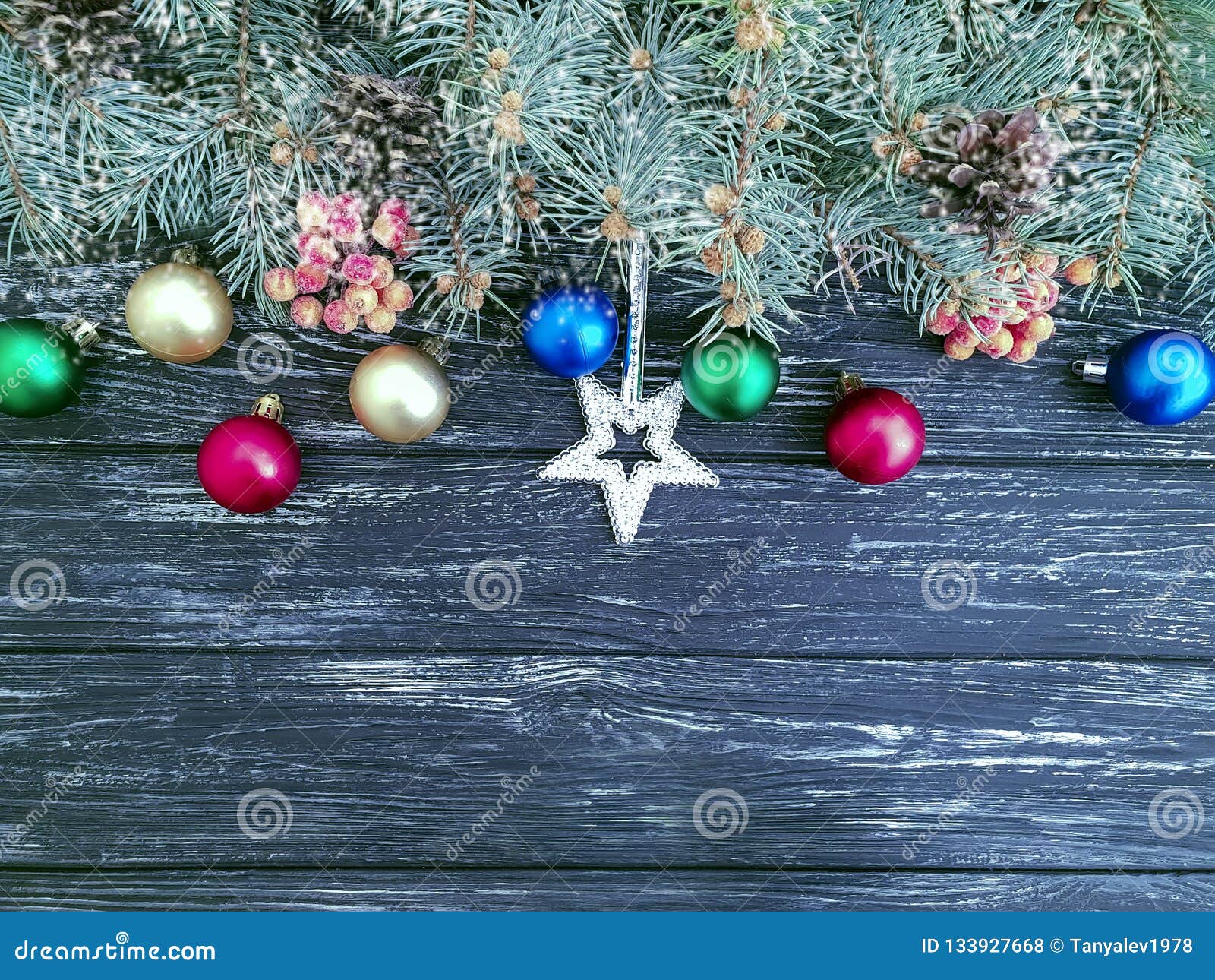 Christmas Tree Branch, Traditional Invitation Greeting , on a Wooden ...