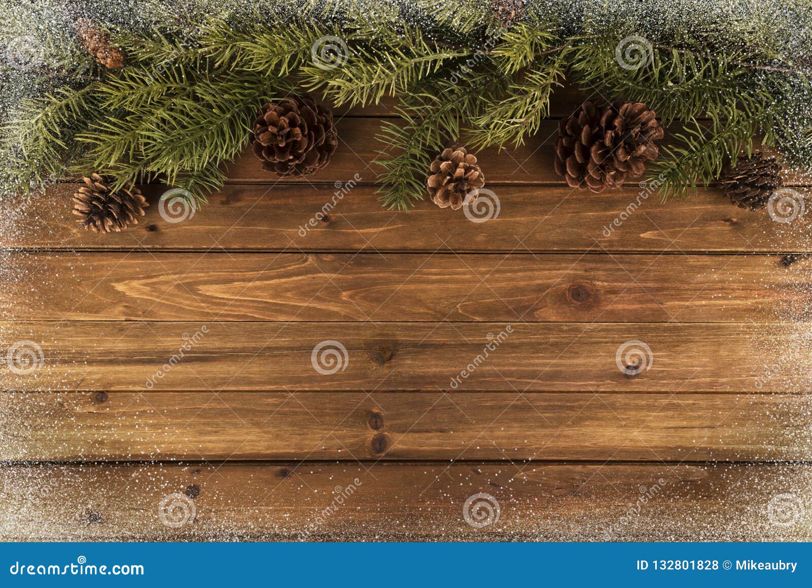 Christmas Tree Branches on Natural Wooden Table in Background. Stock ...