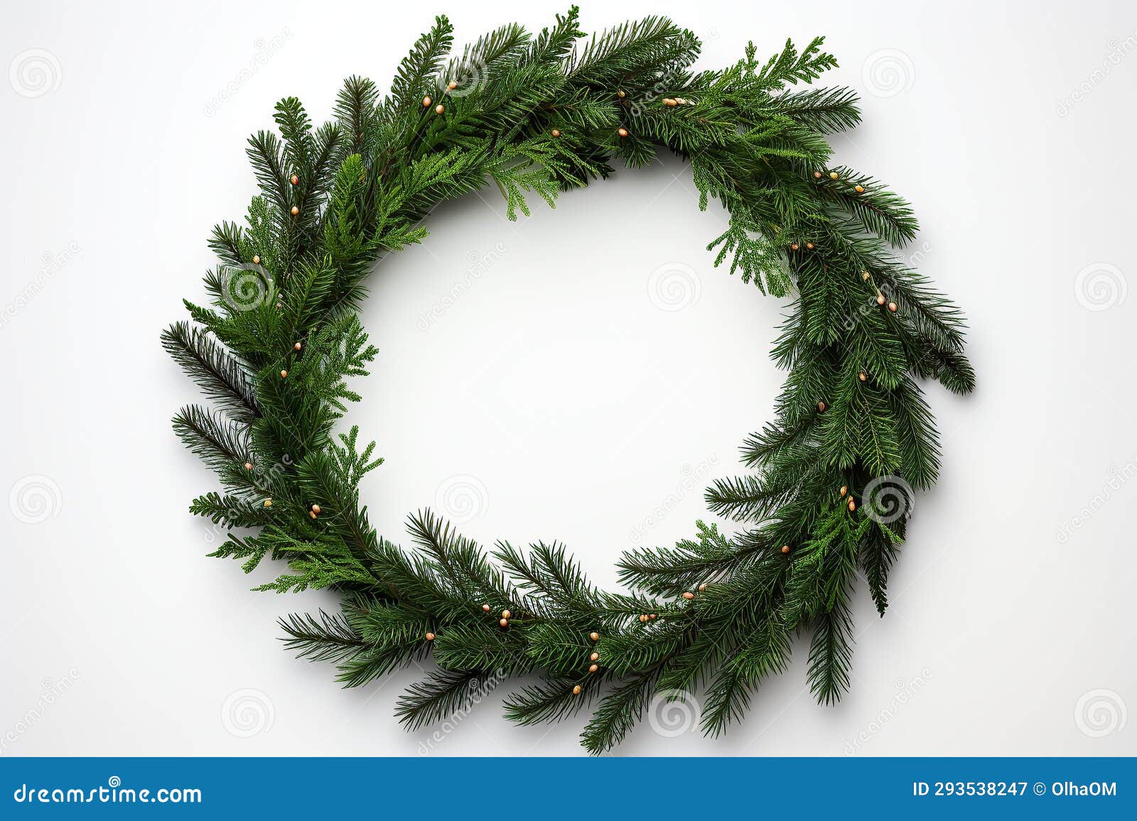 Christmas Tree Branches Wreath Decorated Shiny Bulbs. AI Generative