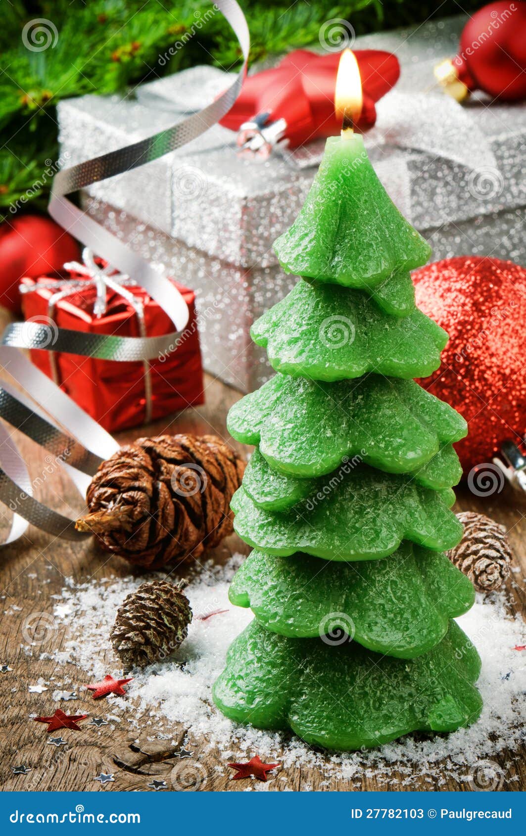 Christmas Tree Candle on Festive Background Stock Image Image of