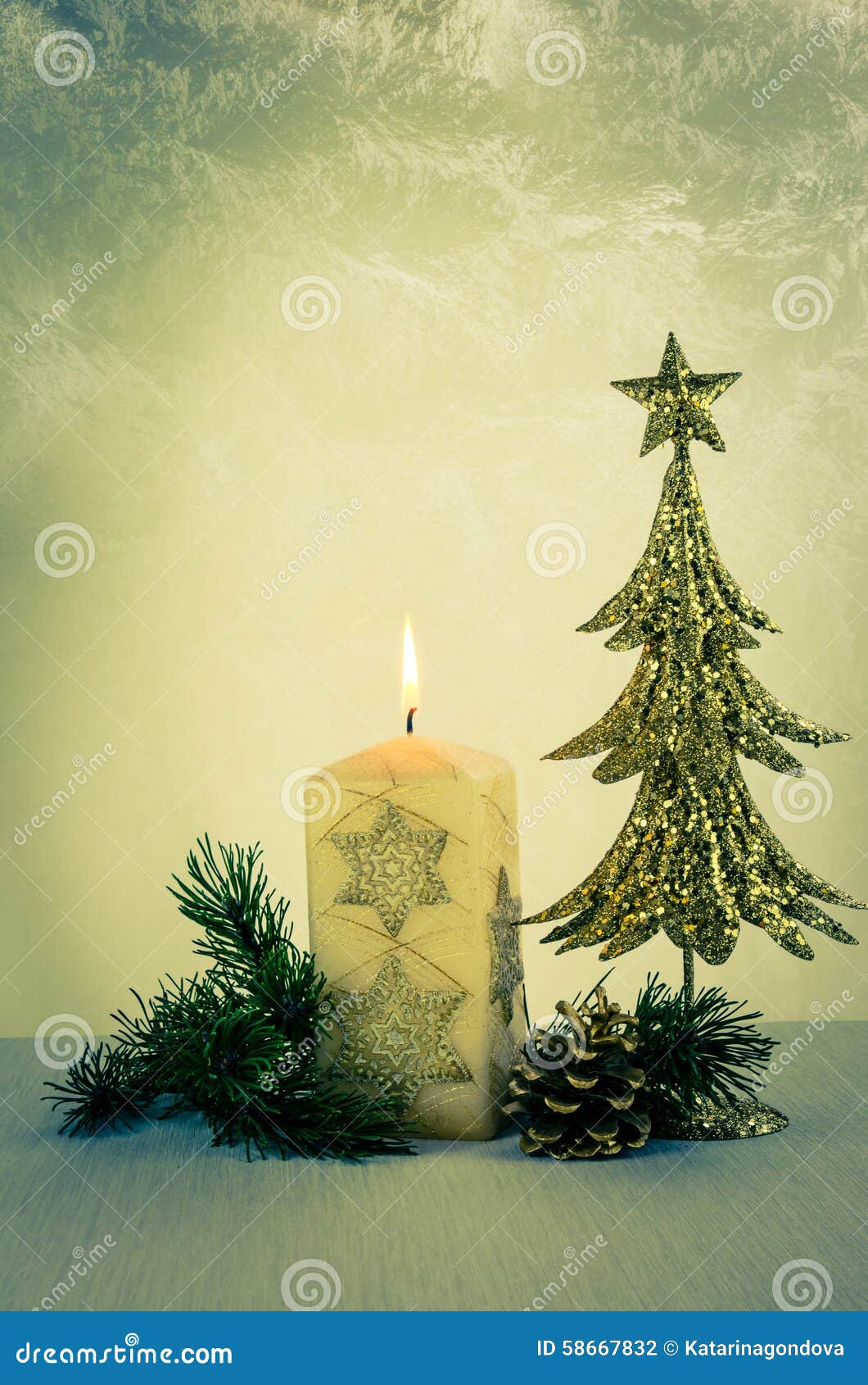Christmas tree and candle stock photo. Image of light 58667832