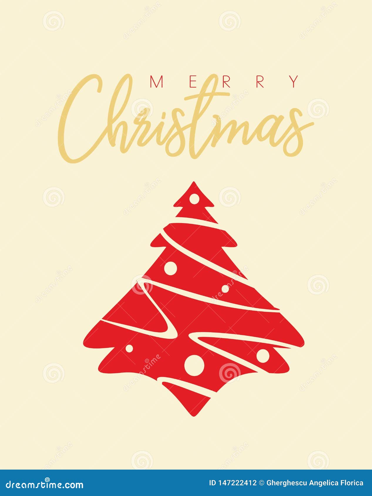 Christmas Tree Card with Merry Christmas Wishes Stock Vector