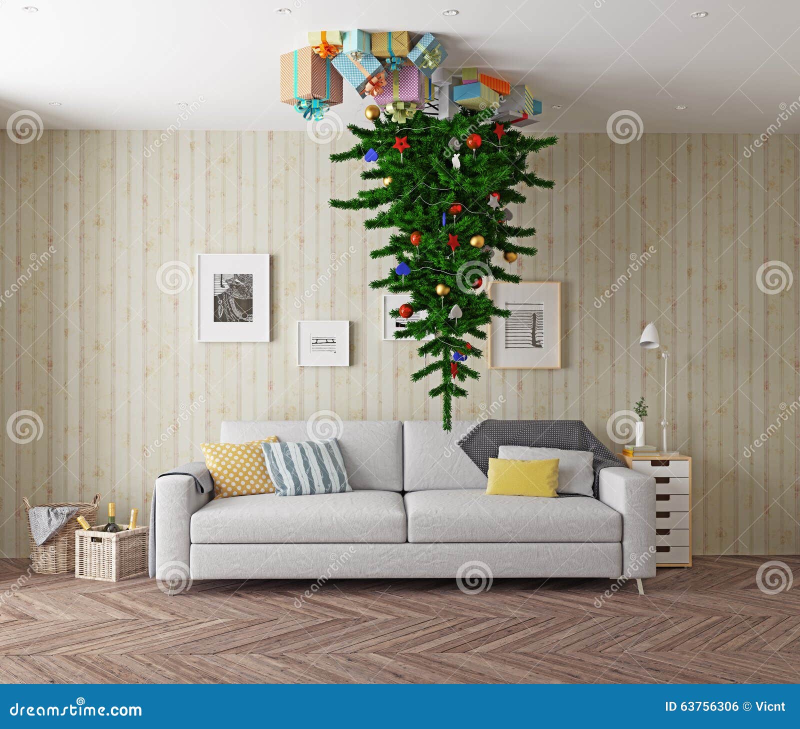 Christmas Tree on the Ceiling Stock Illustration Illustration of