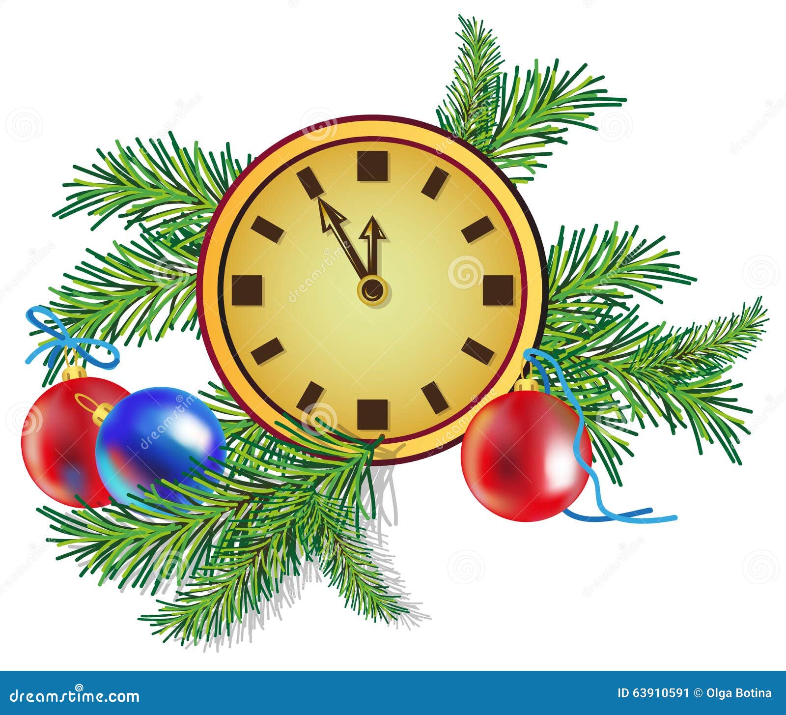 Christmas tree and clock stock illustration. Illustration of background