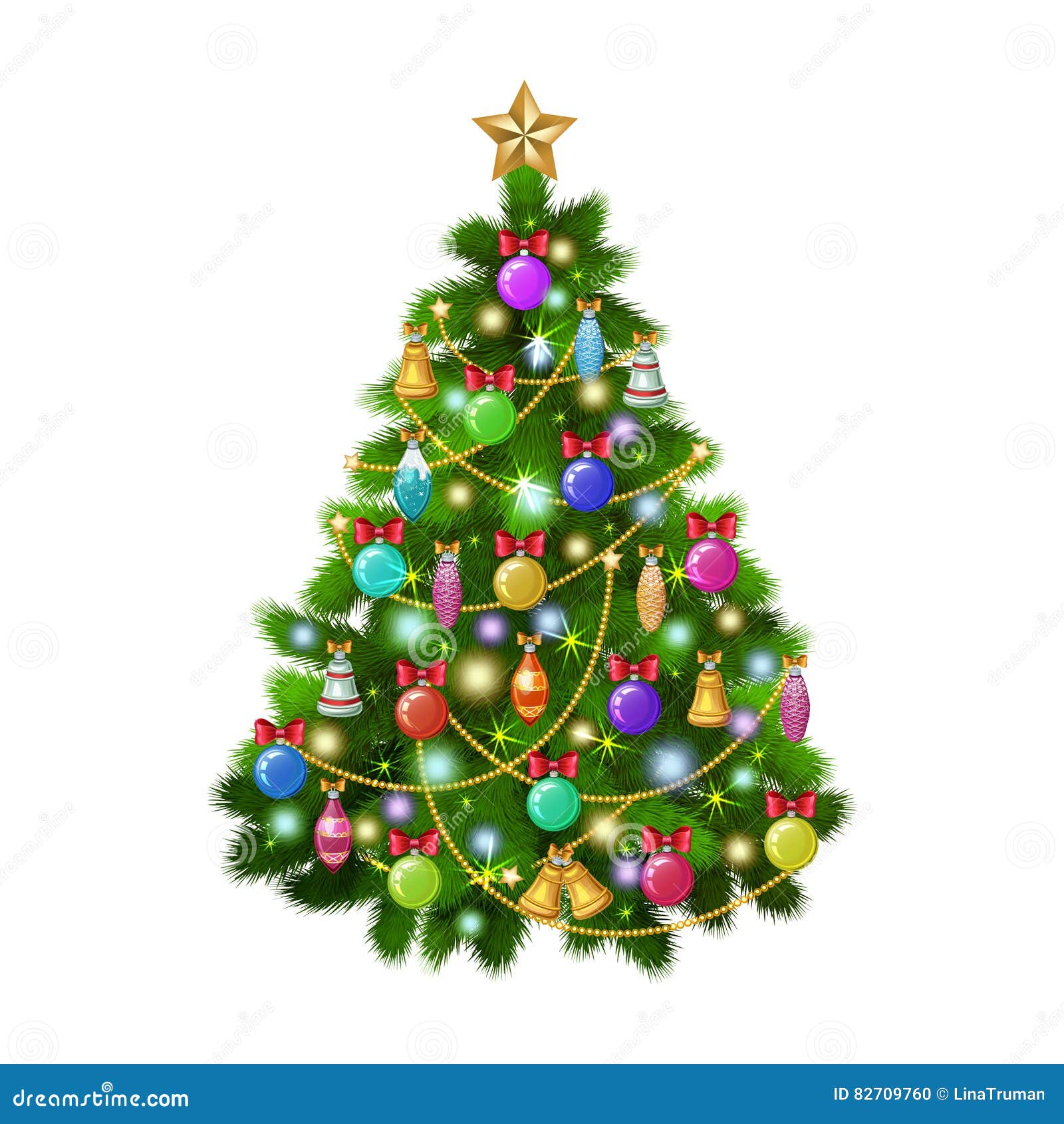 Christmas Tree with Colorful Ornaments, Vector Illustration. Stock