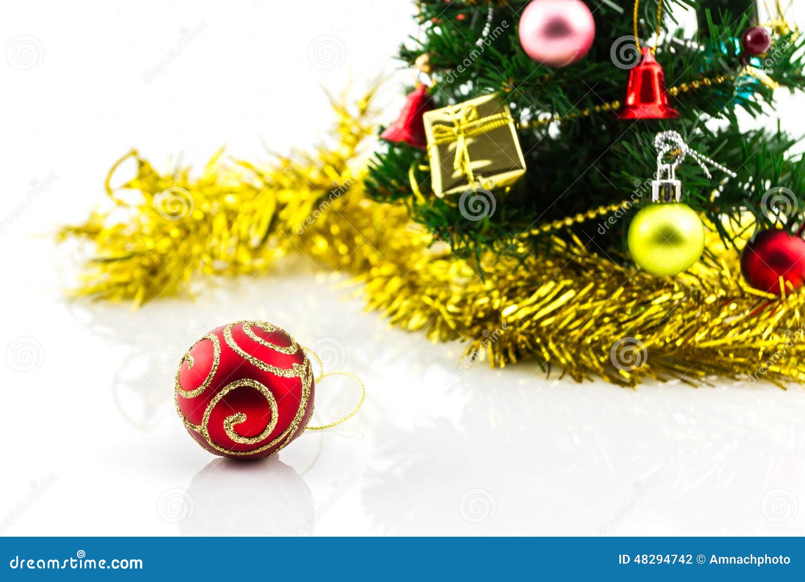 Christmas Tree with Colorful Ornaments. Stock Photo Image of