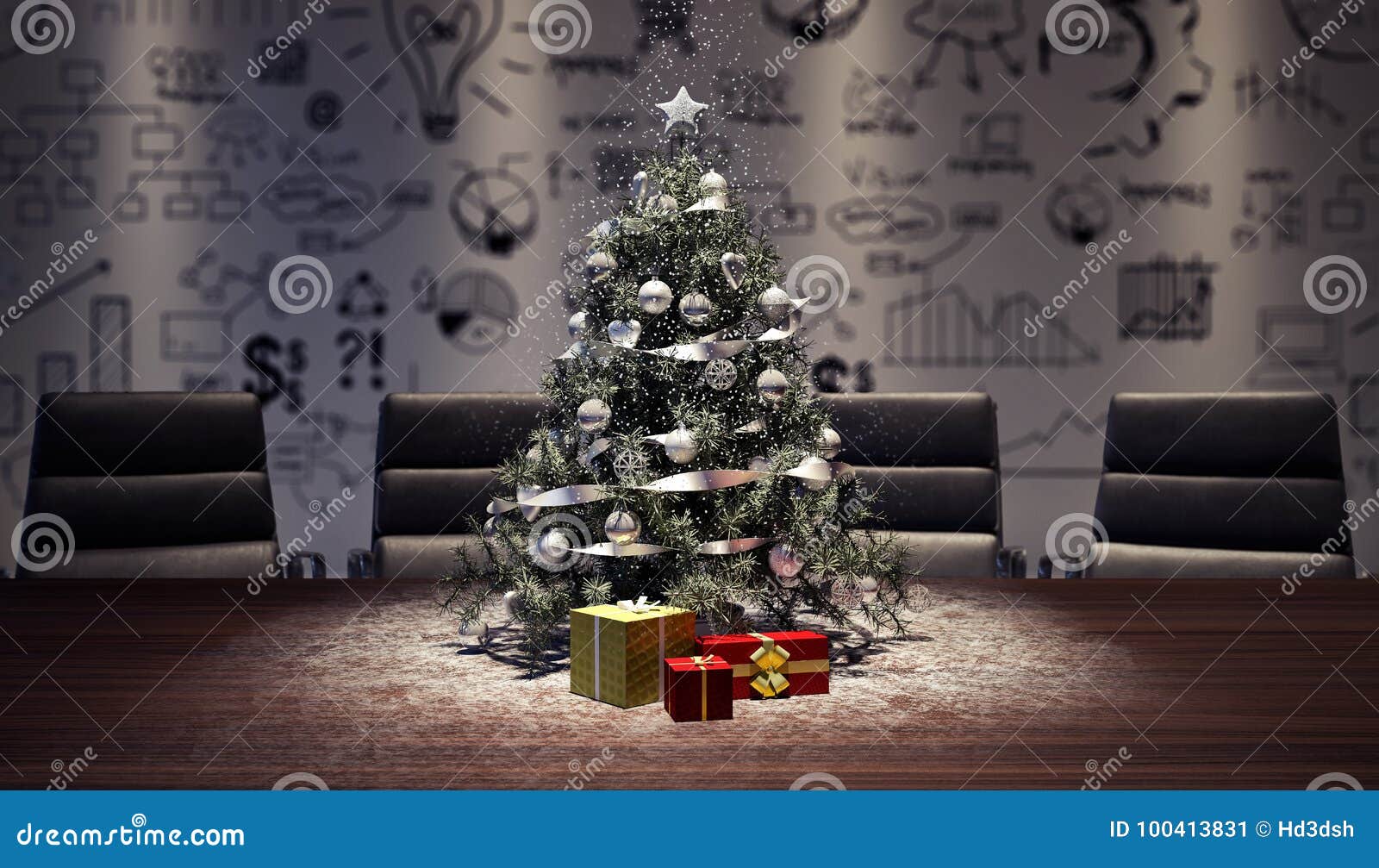 Christmas Tree on Conference Table Stock Illustration Illustration of