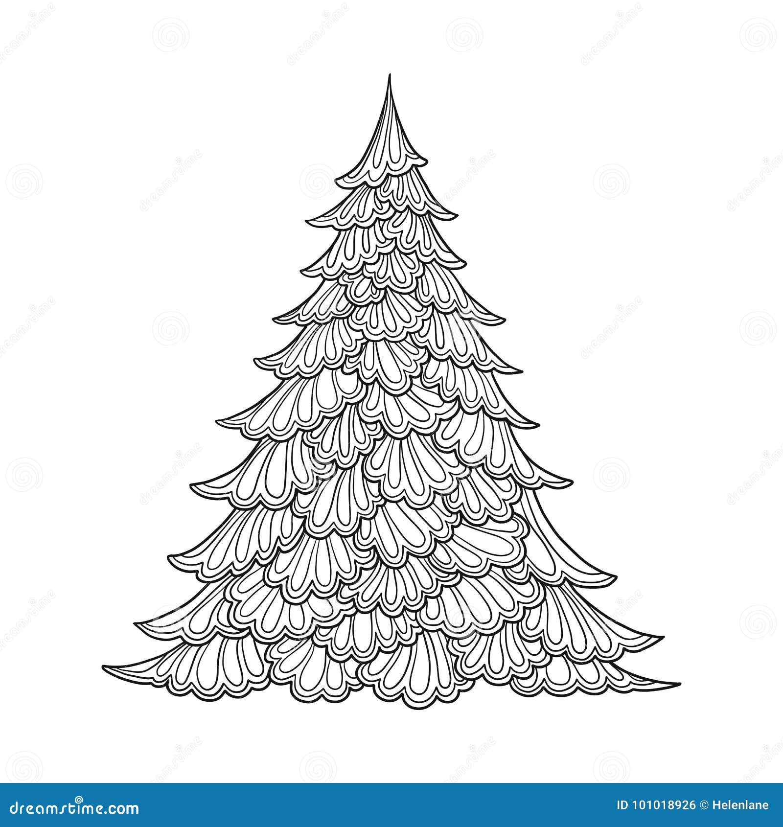 Christmas Tree. Contour Drawing. Good for Coloring Page for the ...