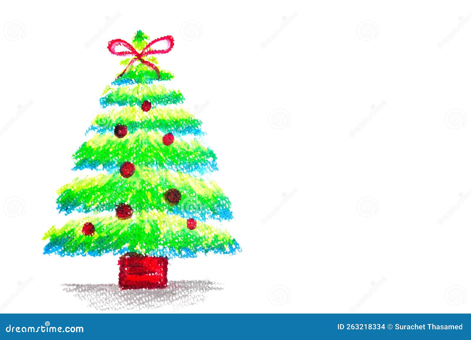 Christmas Tree Crayon Paint Isolated on White Background Stock