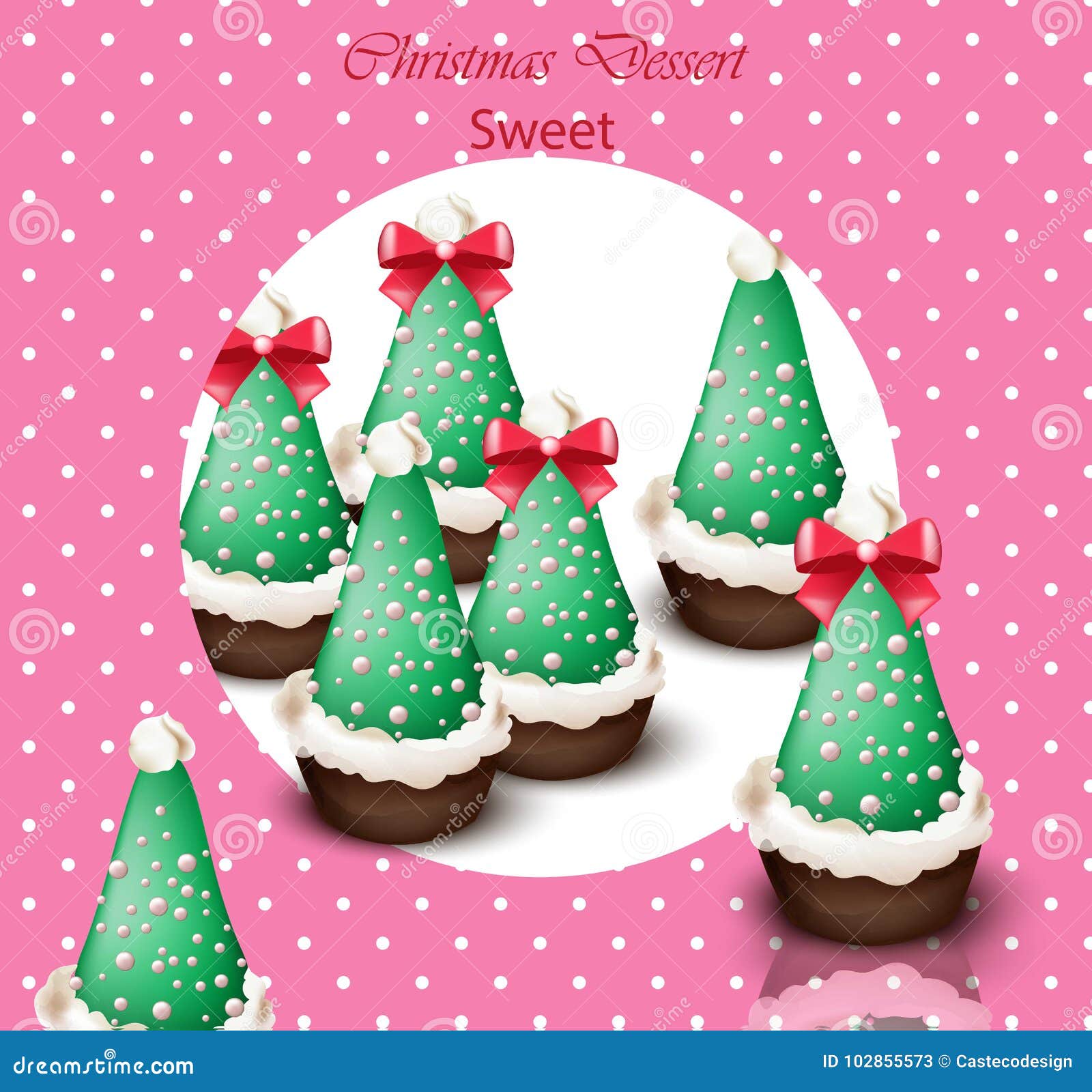 Christmas Tree Cupcakes Vector Card Retro Dotted Backgrounds Stock Vector Illustration Of Celebration Bakery 102855573