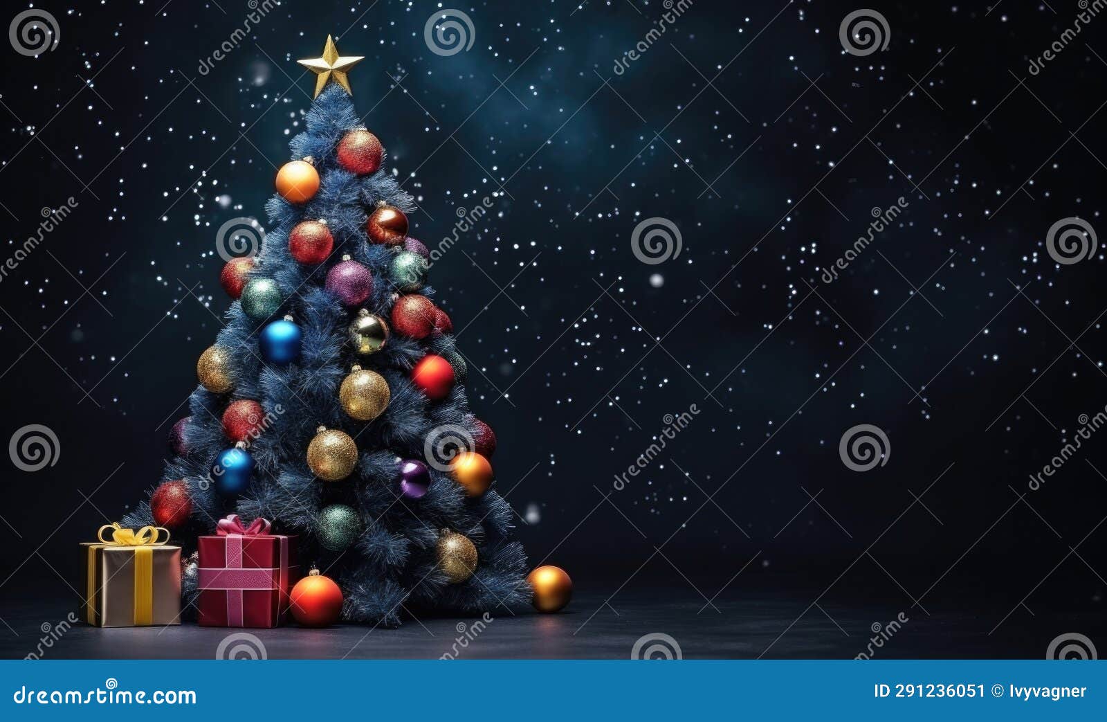 Christmas Tree on Dark Background. Space for Text Stock Illustration