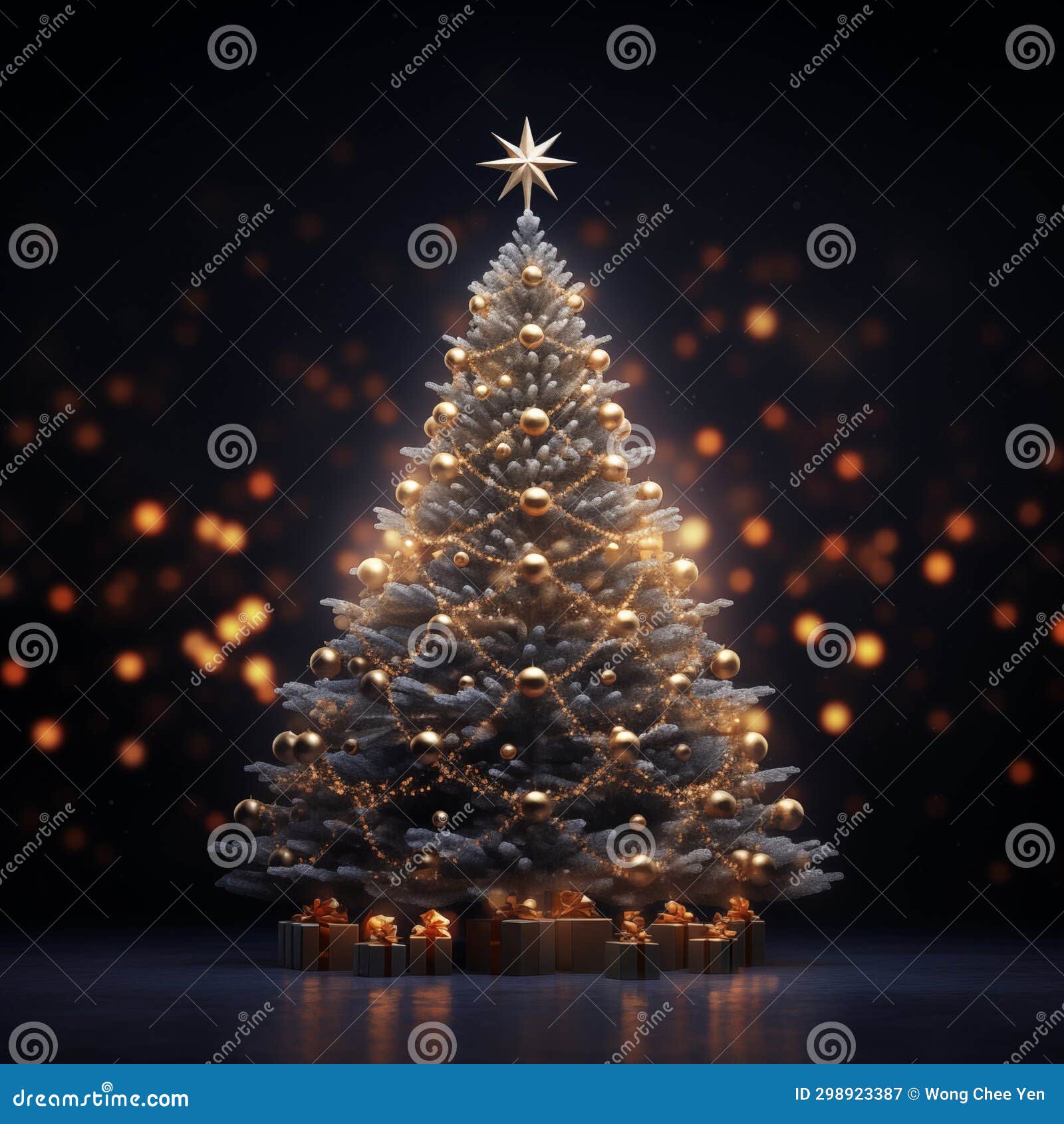 Christmas Tree Dark Black Glowing Lights Background Stock Illustration