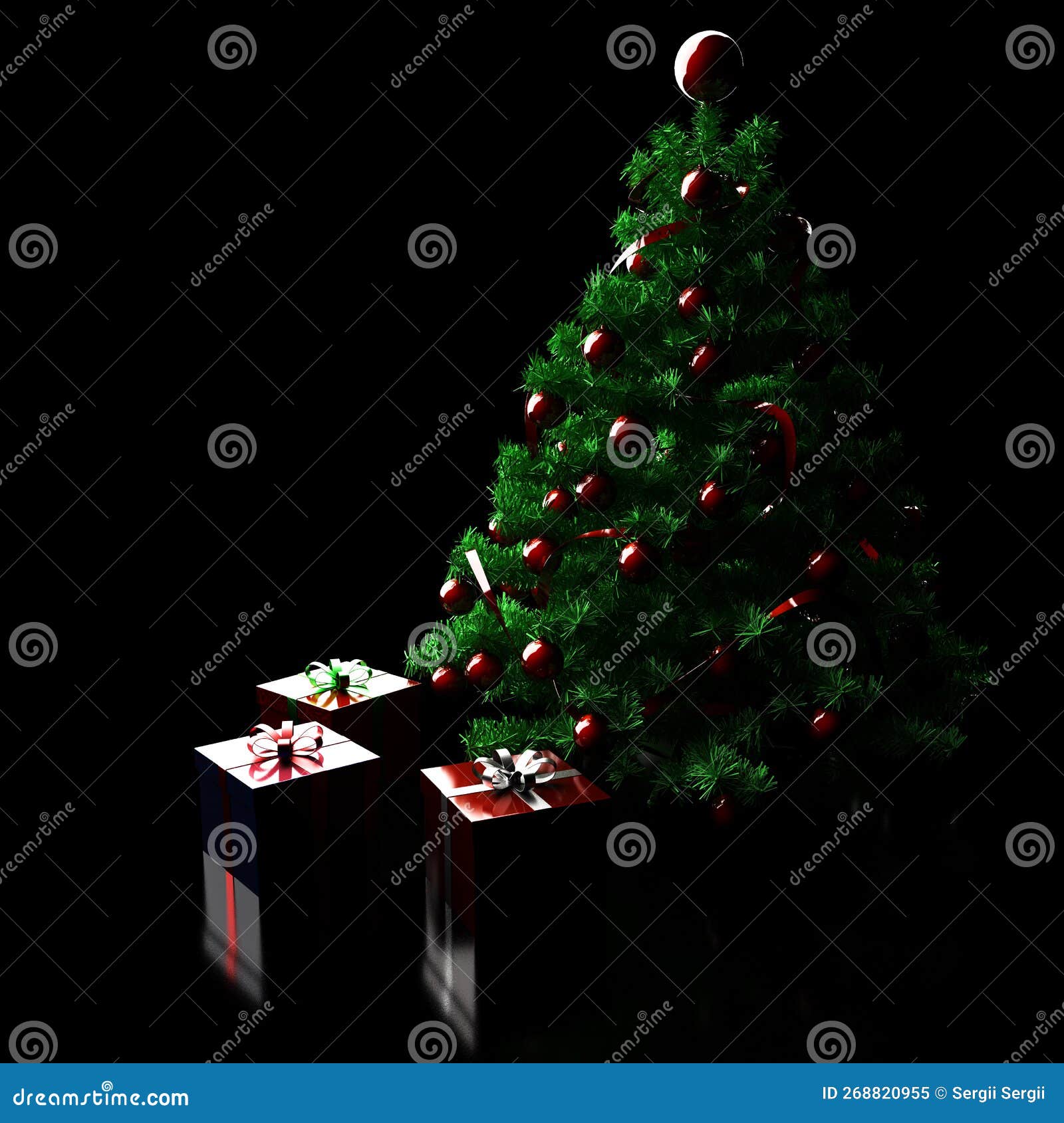 Christmas Tree in the Dark Studio Stock Illustration Illustration of