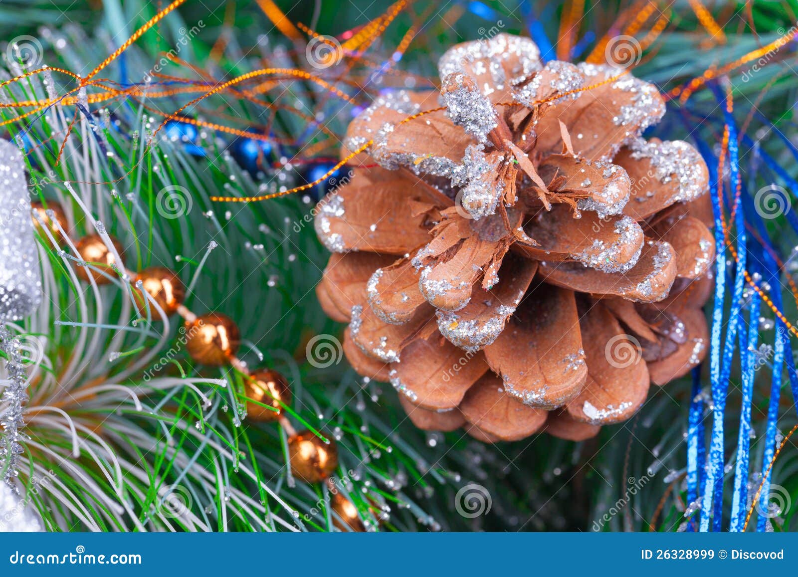 Christmas Tree Decorated with Bright Tinsel Stock Image Image of