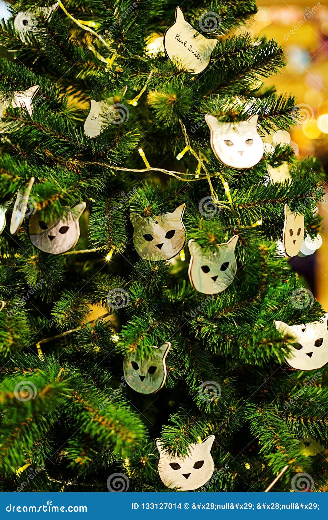 Christmas Tree Decoration Of Cat Shape Stock Photo - Image of ornament, celebration: 133127014
