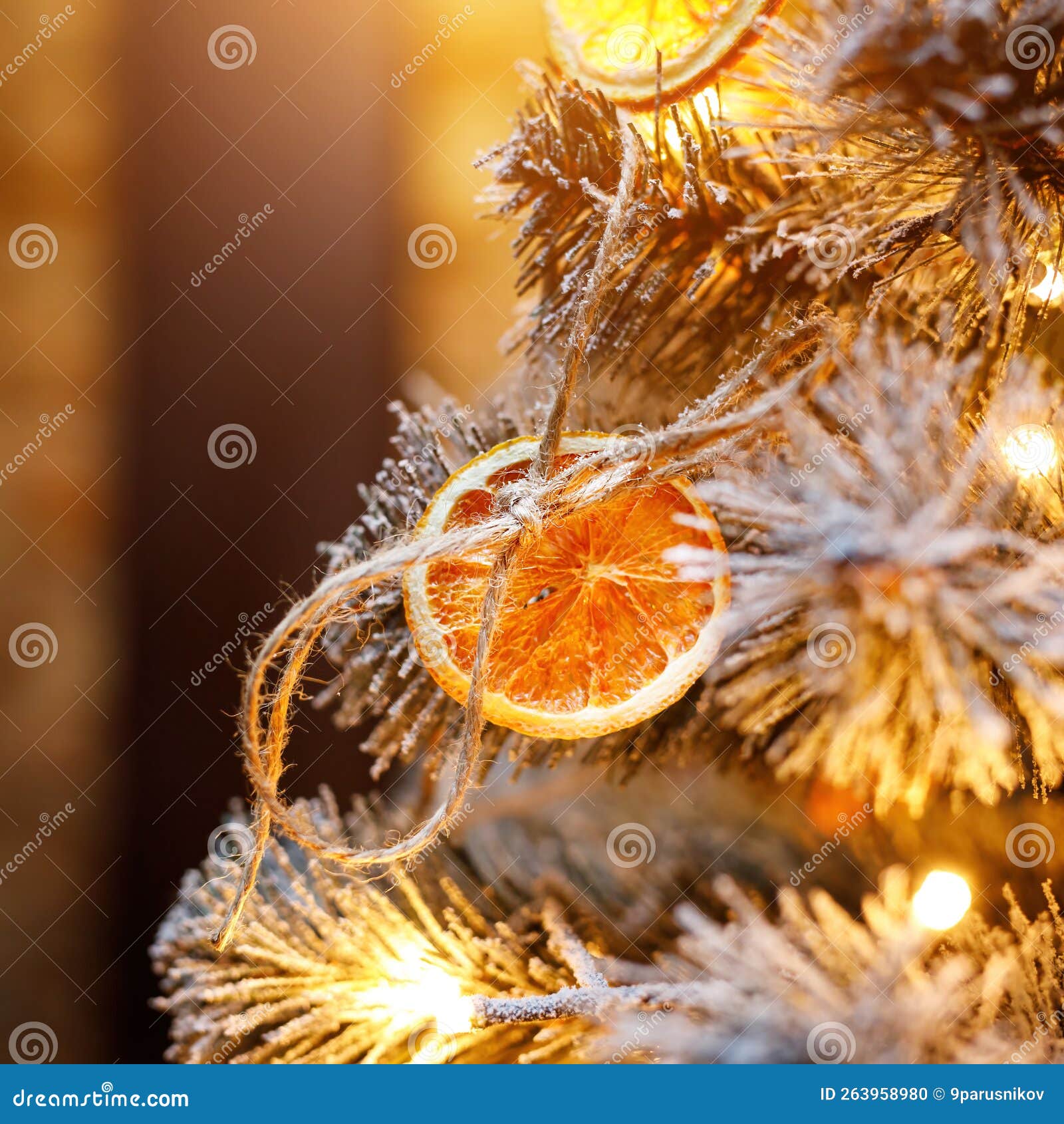 The Christmas Tree is Decorated with Dried Oranges Stock Photo Image
