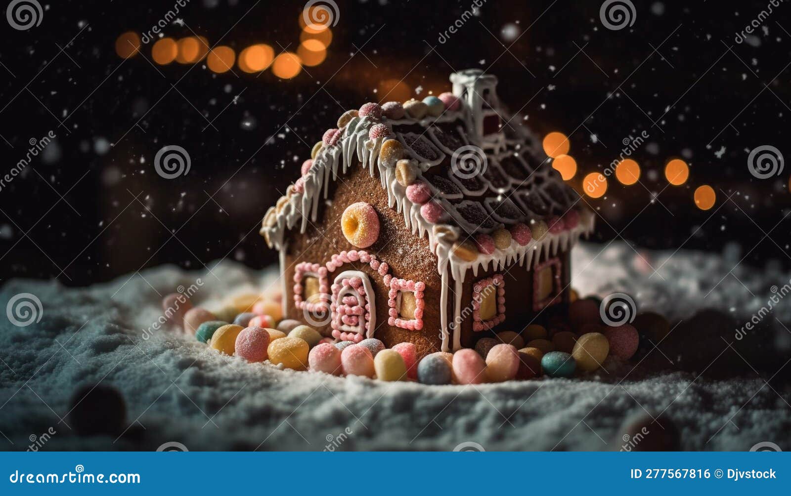 Christmas Tree Decorated with Gingerbread Cookies and Candy Canes