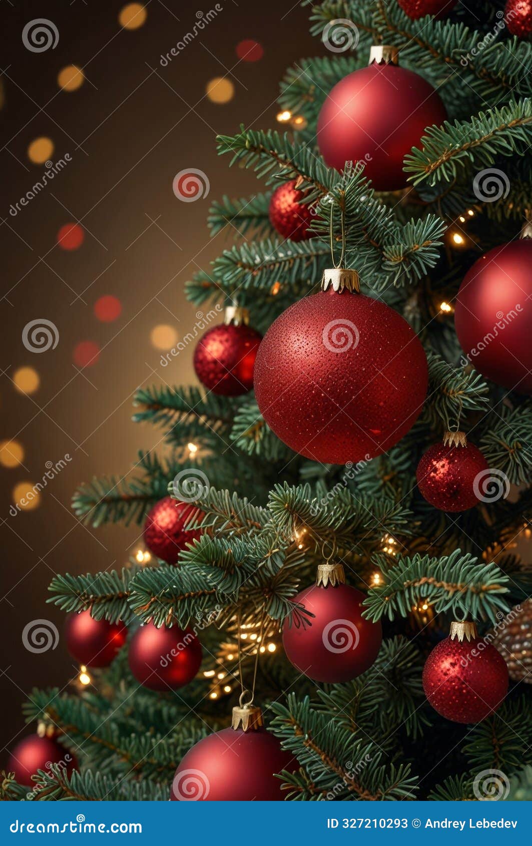 a christmas tree decorated with red ornaments and twinkling lights