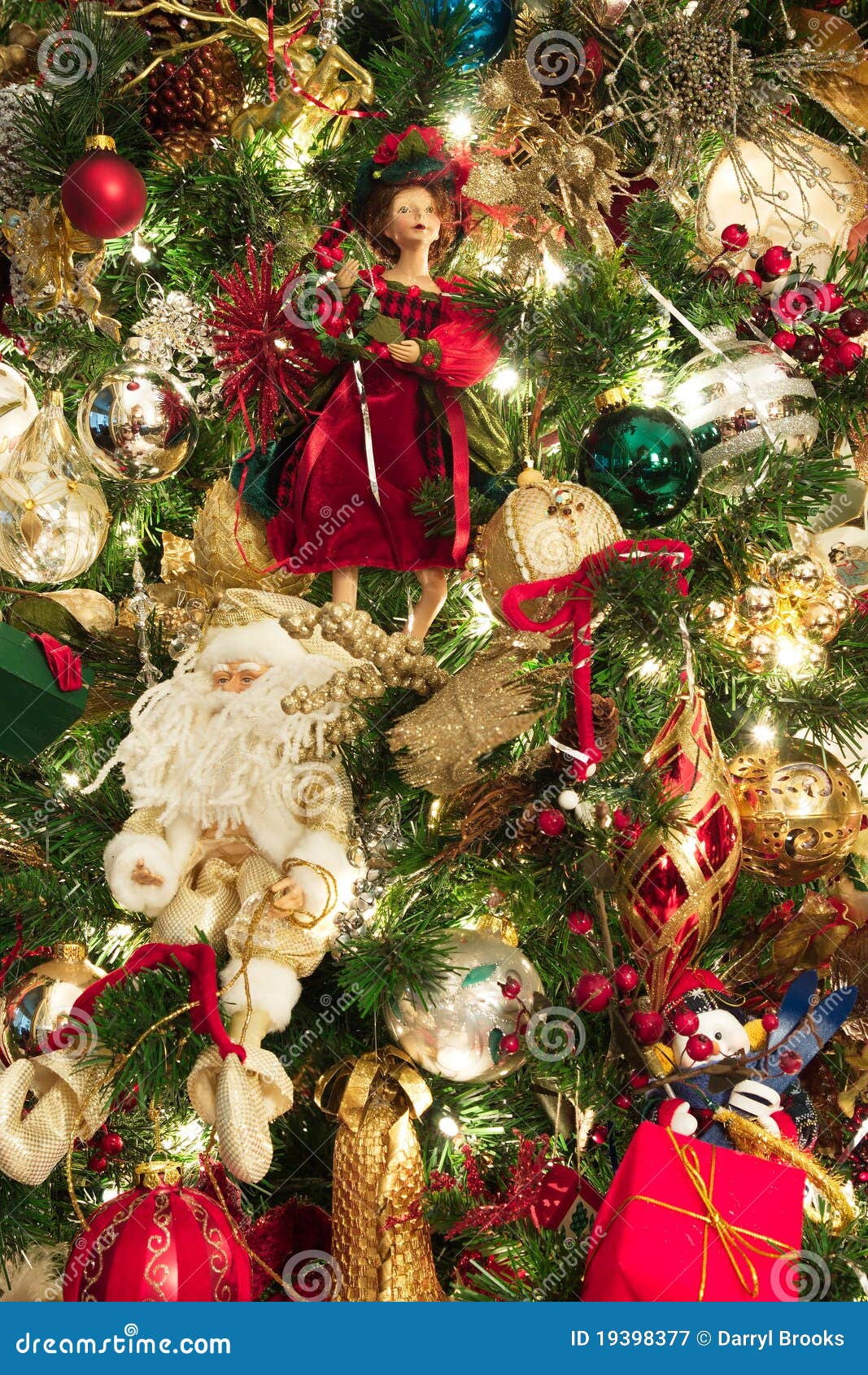 Christmas Tree Decorated With Santas And Dolls Royalty Christmas Tree Decorated With Santas And Dolls Royalty