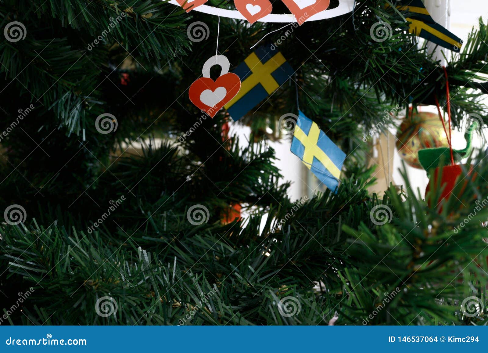Christmas Tree Decorated with Several Swedish Paper Flags Stock ...
