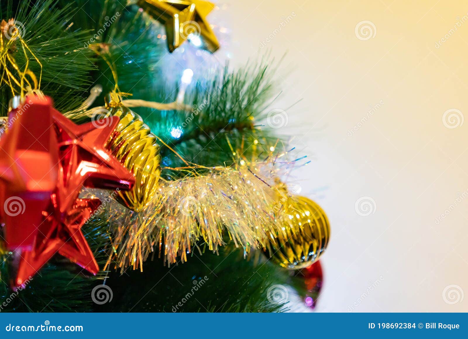 Christmas Tree Decoration with Balls Stars and Christmas Lights