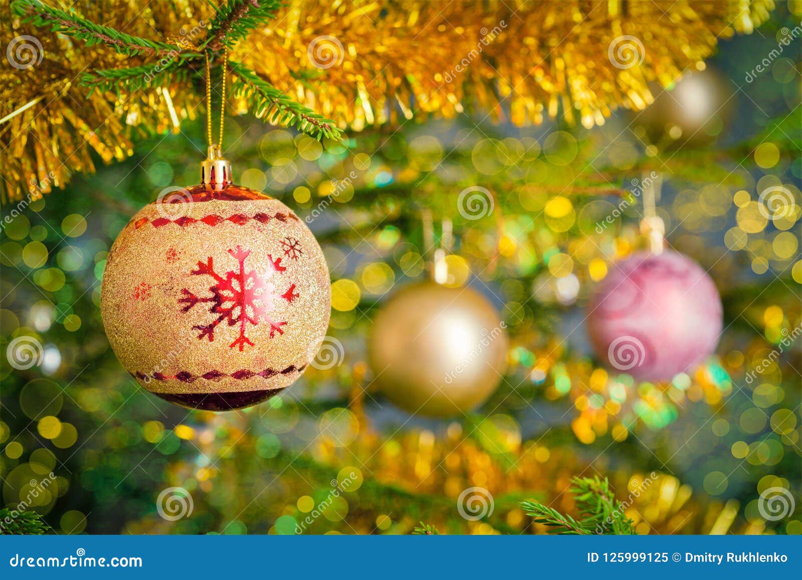 Christmas-tree Decoration Bauble on Decorated Christmas Tree Bac Stock ...