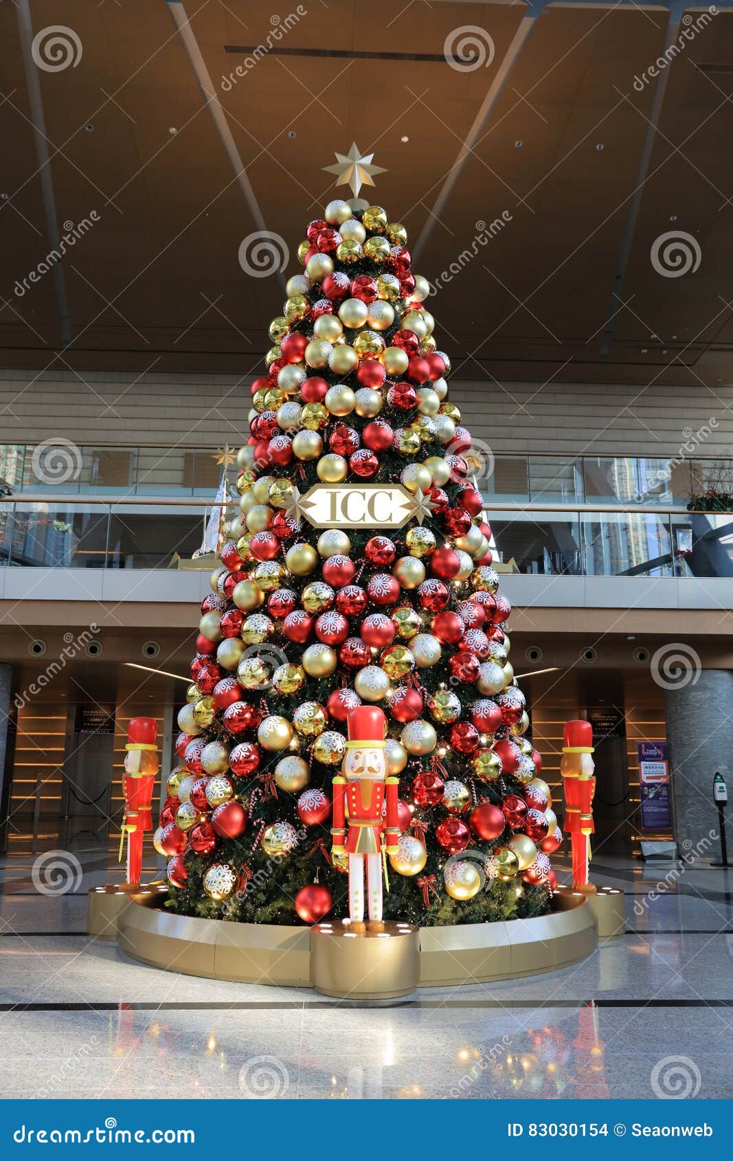 Christmas tree in mall. A massive decorated christmas tree in a suburban  mall. | CanStock