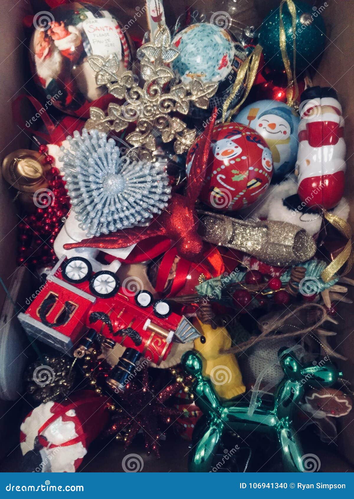 Christmas Tree Decorations in a Box Stock Photo Image of decs, noel