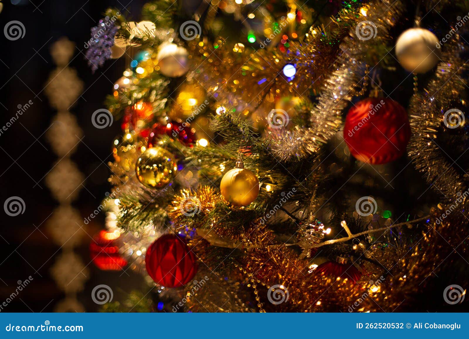 Christmas Tree and Decorations, Christmas Tree Decorations Stock Photo