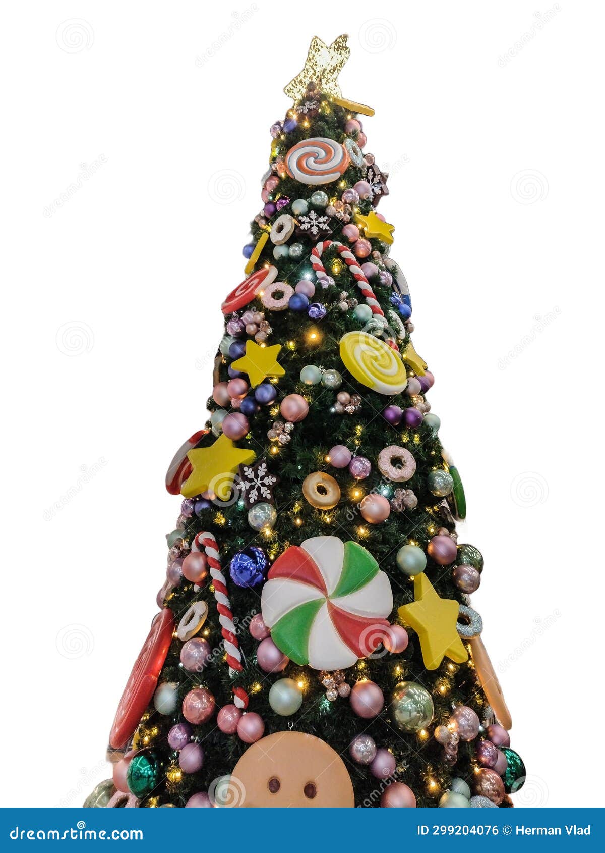 Christmas Tree with Decorations in the Form of Sweets, but Also with