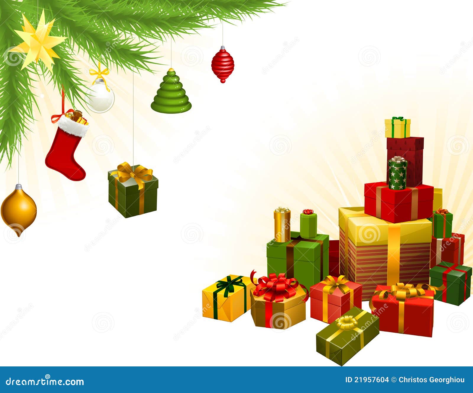 Christmas Tree Decorations And Gifts Stock Vector - Image 