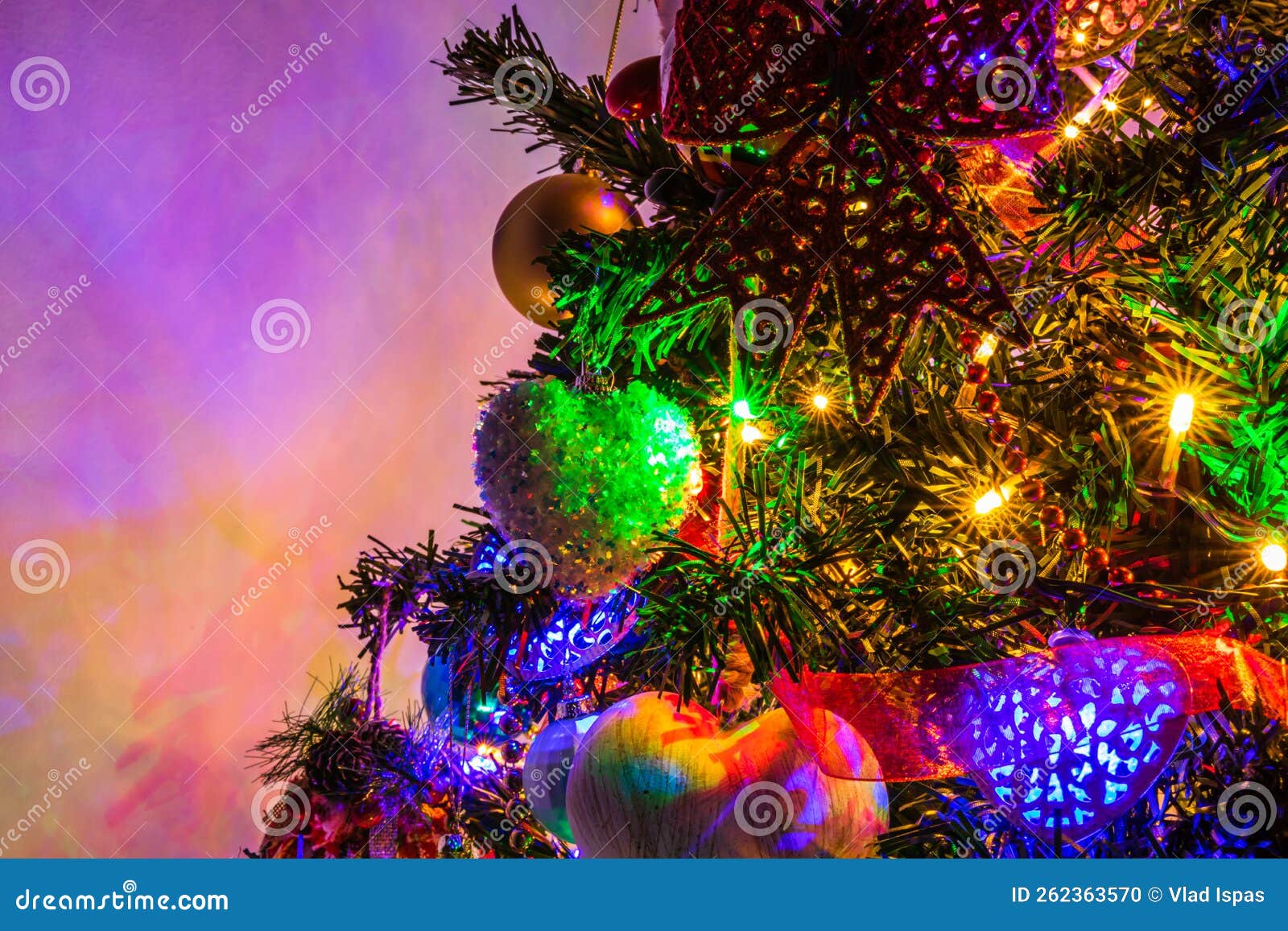 Christmas Tree Decorations with Christmas Lights Stock Photo Image of