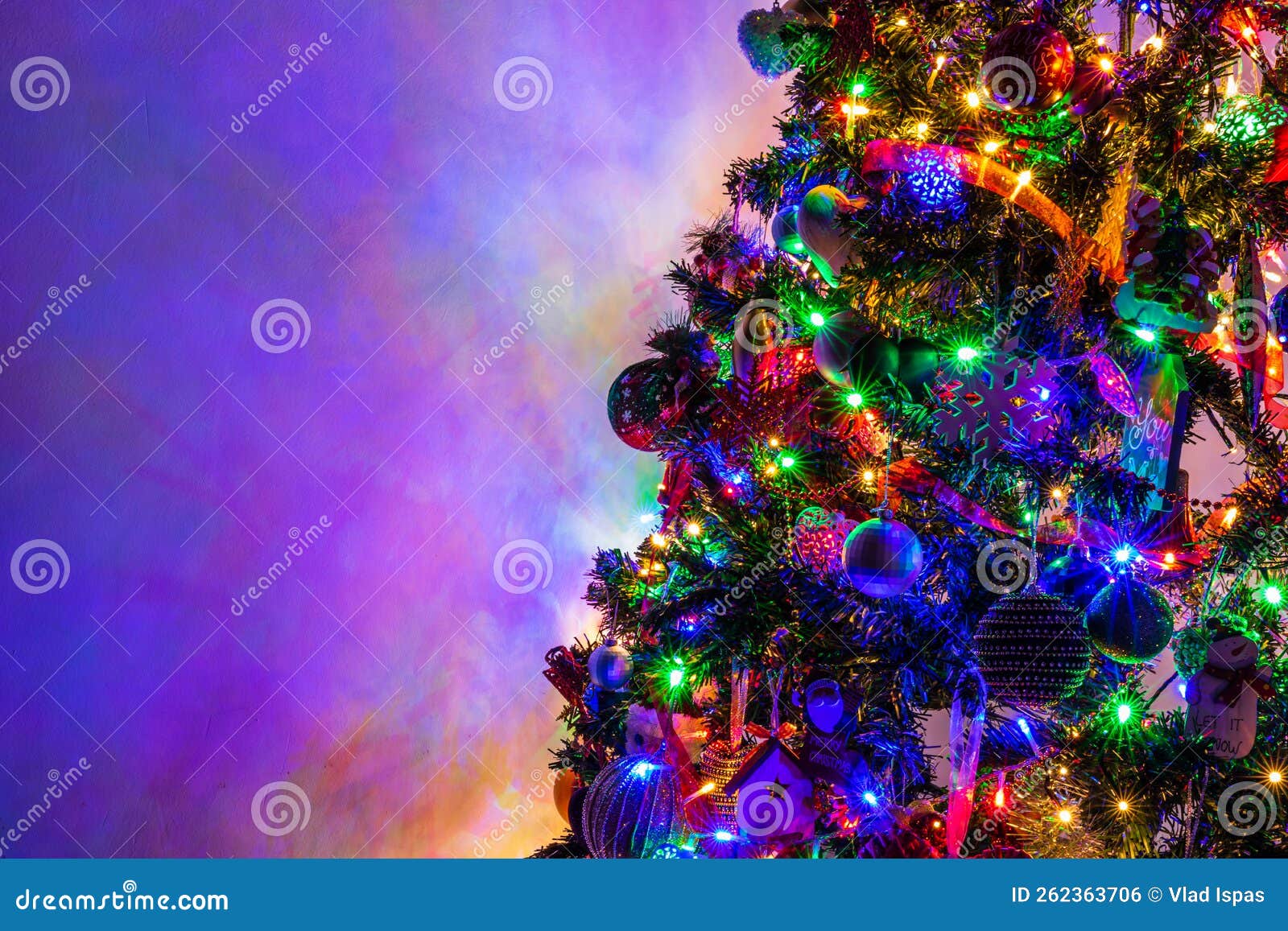 Christmas Tree Decorations with Christmas Lights Stock Photo Image of